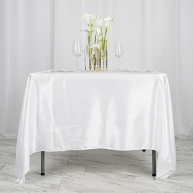 72 inches Square SATIN TABLE OVERLAYS Wedding Catering Event Dinner Decorations - Picture 229 of 244