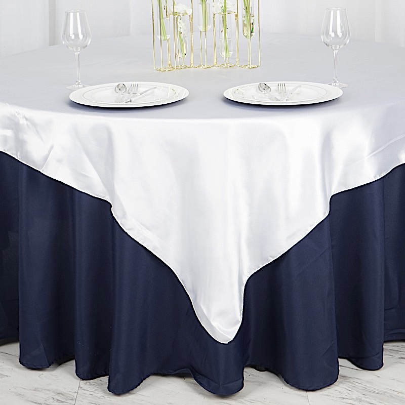 72 inches Square SATIN TABLE OVERLAYS Wedding Catering Event Dinner Decorations - Picture 232 of 244