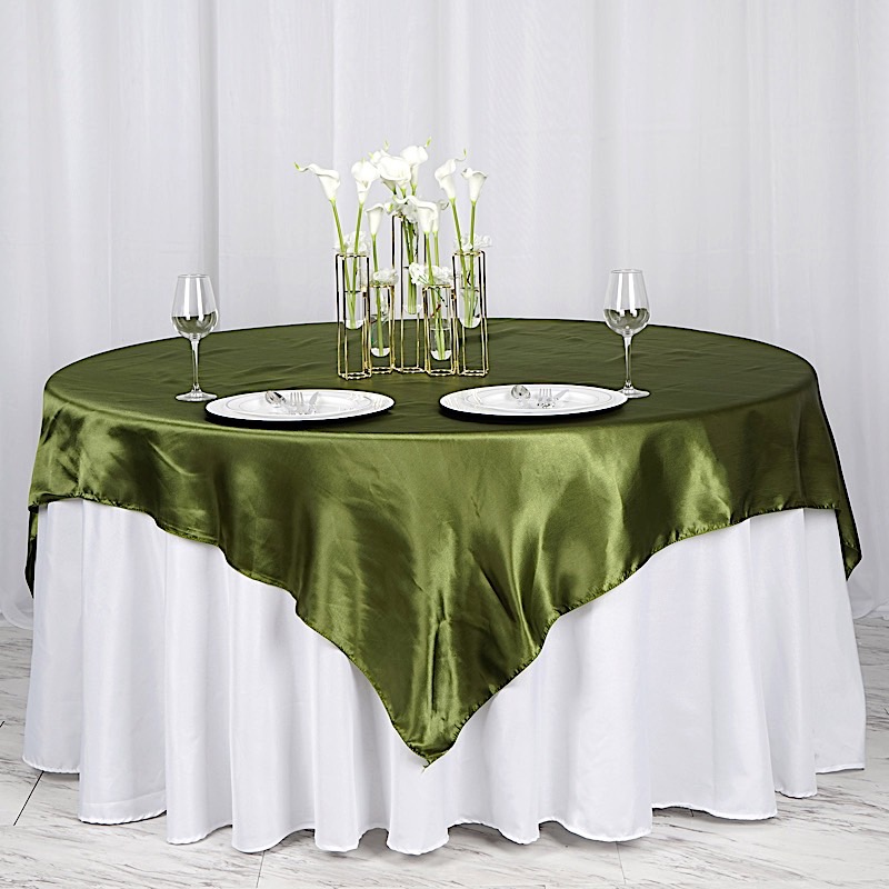 72 inches Square SATIN TABLE OVERLAYS Wedding Catering Event Dinner Decorations - Picture 234 of 244