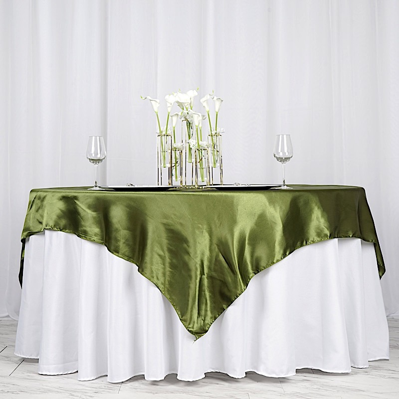 72 inches Square SATIN TABLE OVERLAYS Wedding Catering Event Dinner Decorations - Picture 237 of 244