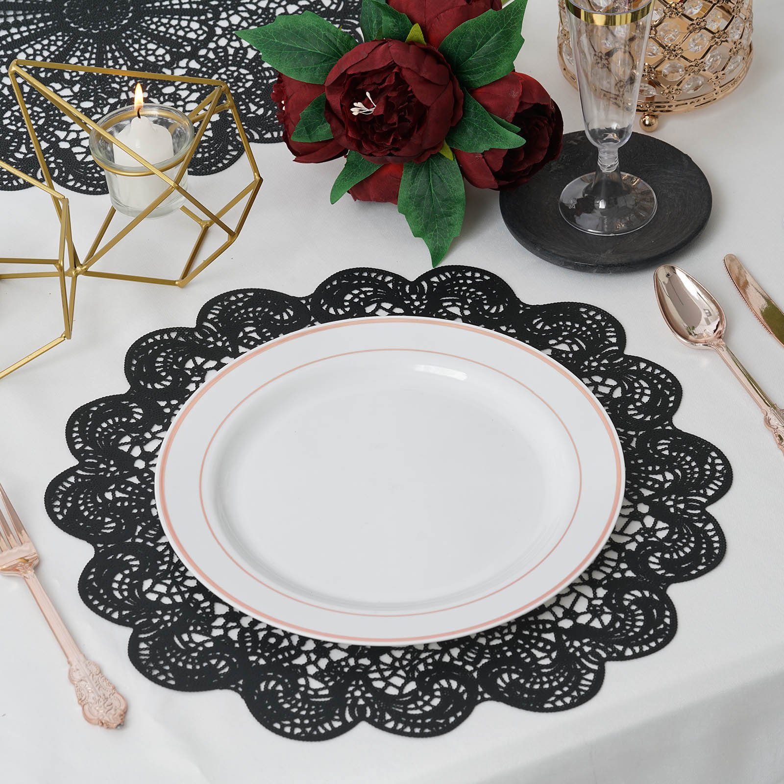 6 Round 15-Inch wide Romantic Floral Lace Vinyl Placemats Doilies Wedding Sale - Picture 9 of 26