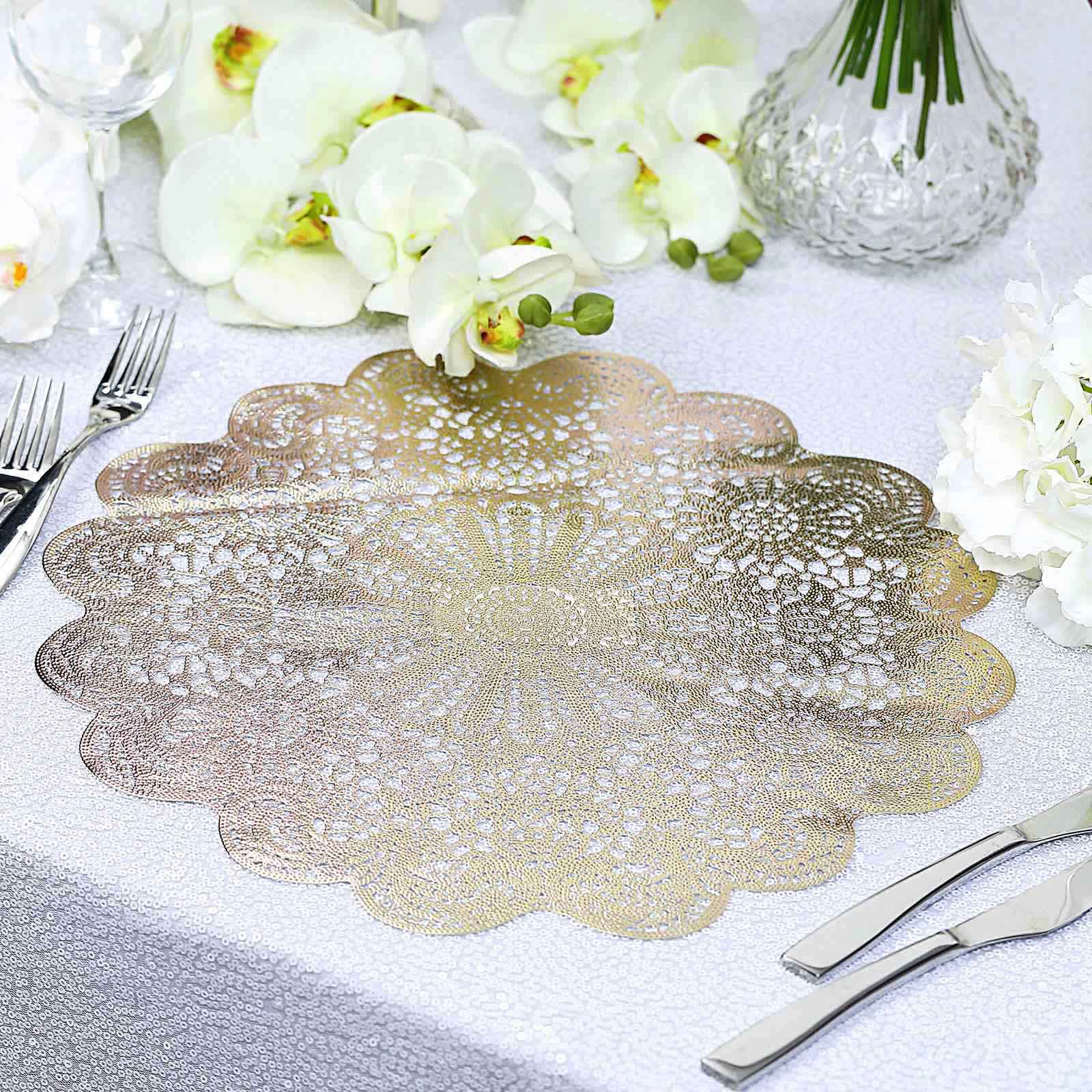 6 Round 15-Inch wide Romantic Floral Lace Vinyl Placemats Doilies Wedding Sale - Picture 17 of 26