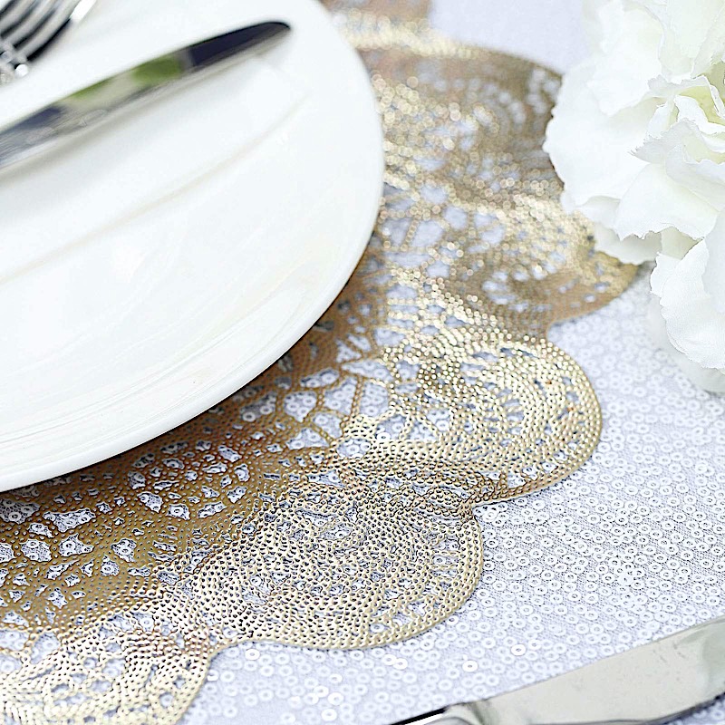 6 Round 15-Inch wide Romantic Floral Lace Vinyl Placemats Doilies Wedding Sale - Picture 14 of 26