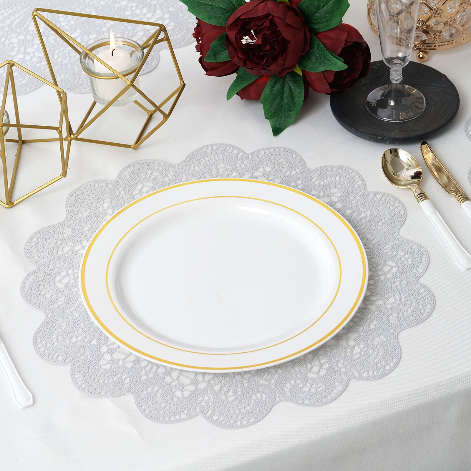 6 Round 15-Inch wide Romantic Floral Lace Vinyl Placemats Doilies Wedding Sale - Picture 26 of 26