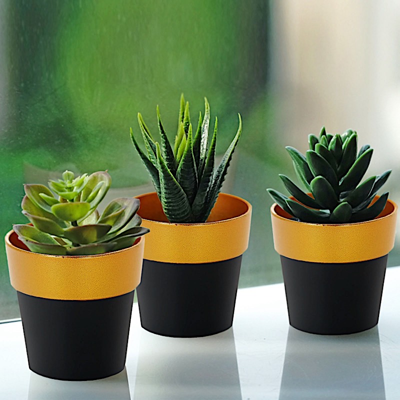 6 pcs 3-Inch Metallic Round PLASTIC FLOWER PLANT POTS Wedding Party Supplies