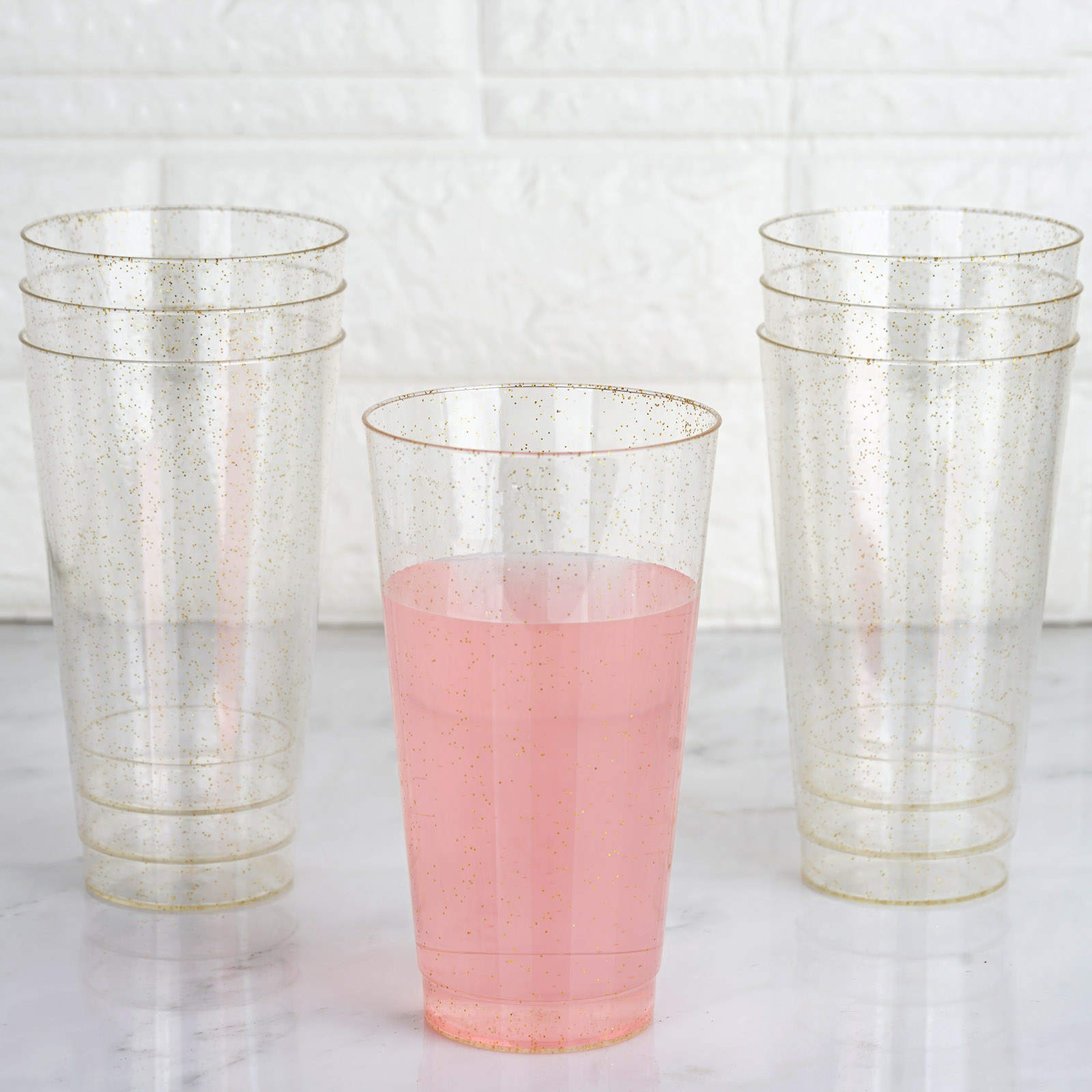 Plastic 17 oz. Clear Glittered Glasses Wedding Tableware Disposable