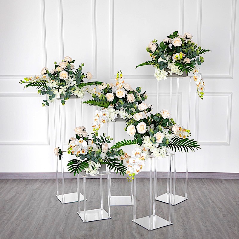 Clear Crystal Rectangular Stand Flower Vase Column Wedding Home Decorations Sale