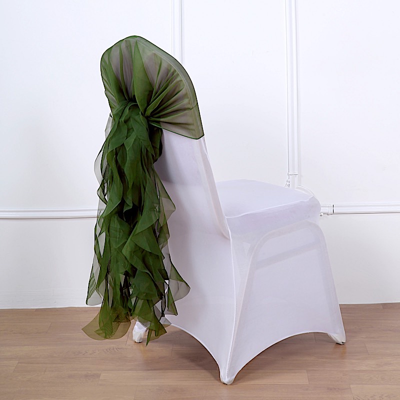 Premium Curly Chiffon CHAIRS Covers Cap with SASHES Bows Ties Wedding
