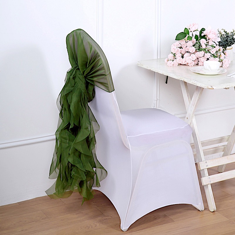 Premium Curly Chiffon CHAIRS Covers Cap with SASHES Bows Ties Wedding