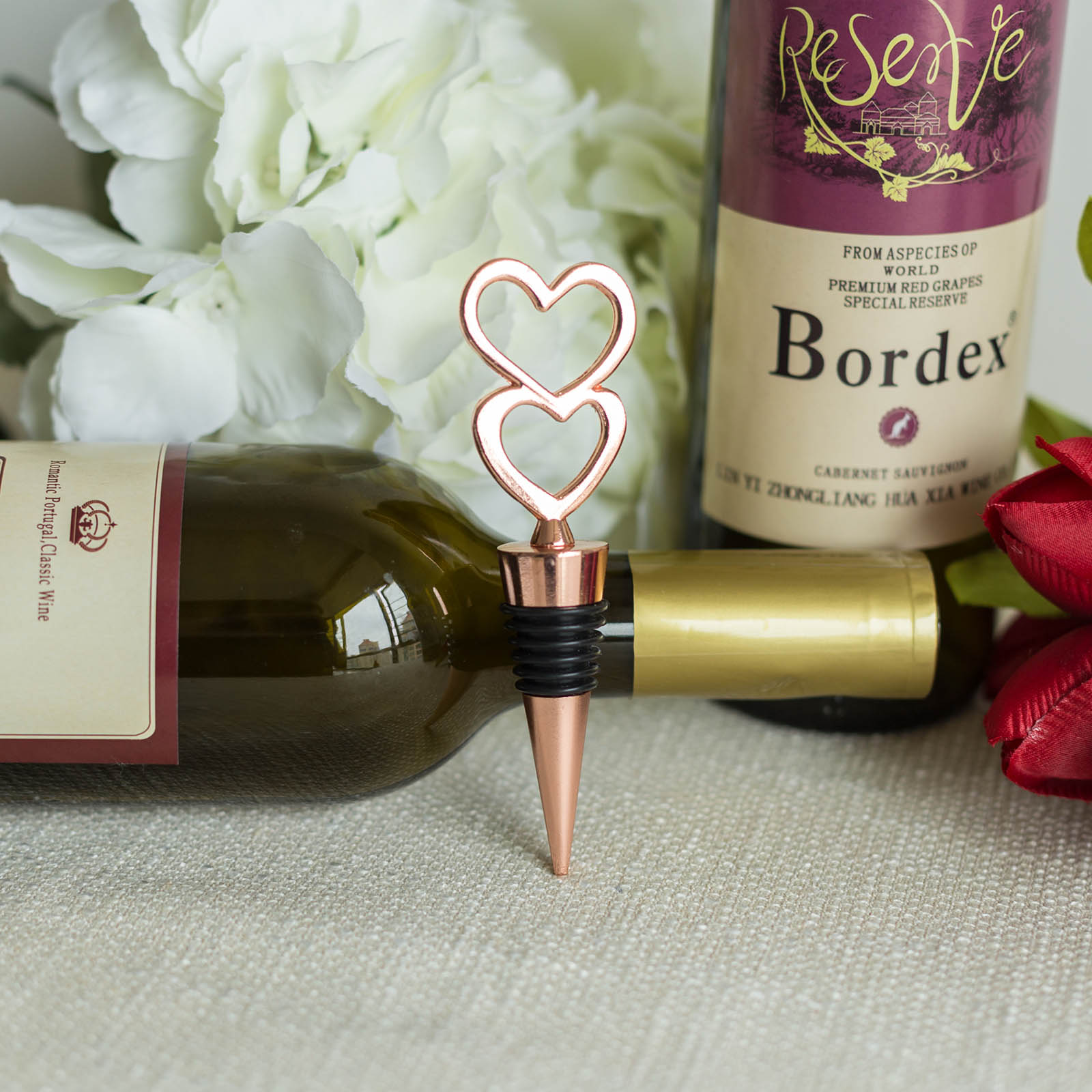 WINE BOTTLE STOPPERS Two Hearts Wedding Favors Party Home Decorations