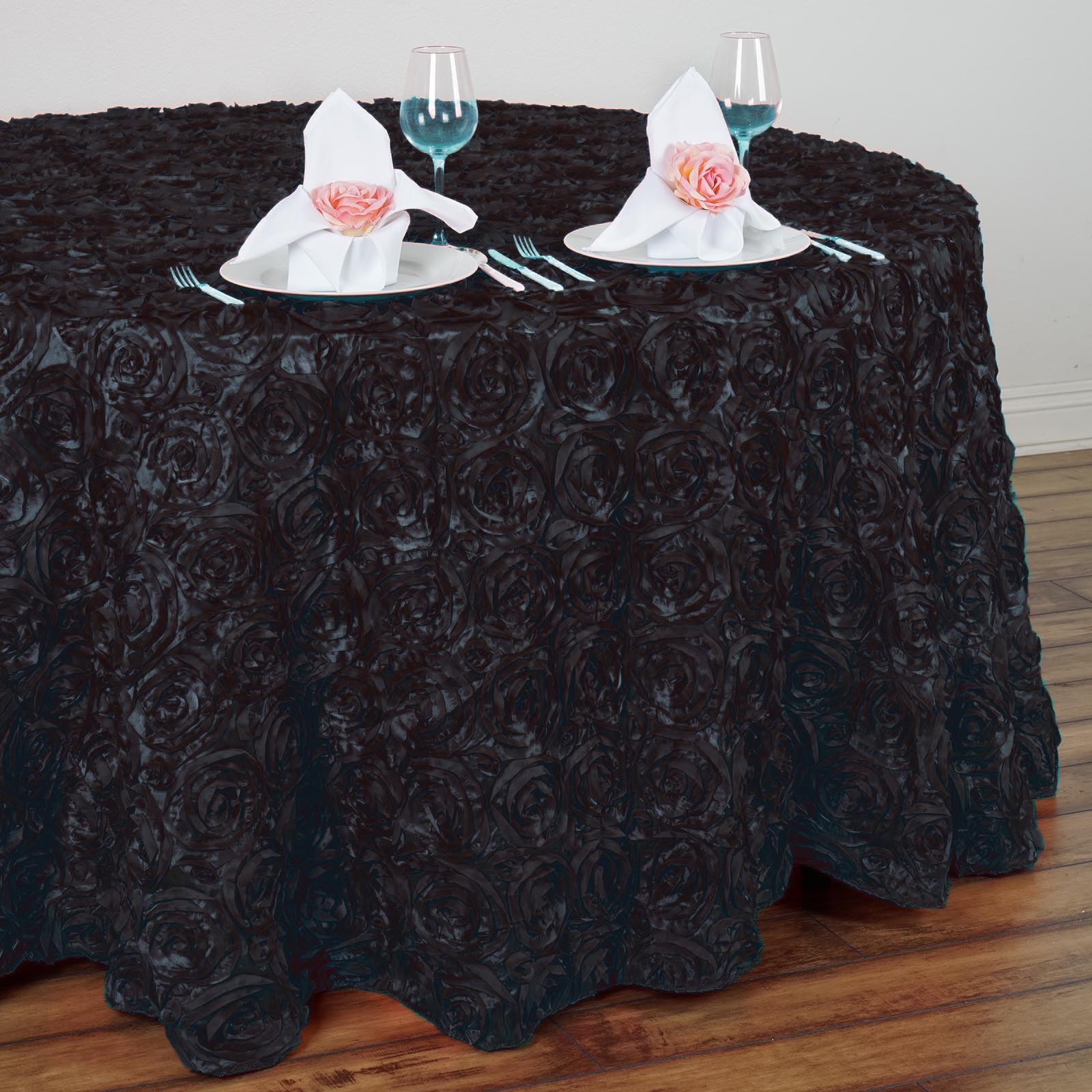 120-Inch ROUND Satin Ribbon Roses Tablecloth Decoration Dinner Wedding Linens - Picture 15 of 118