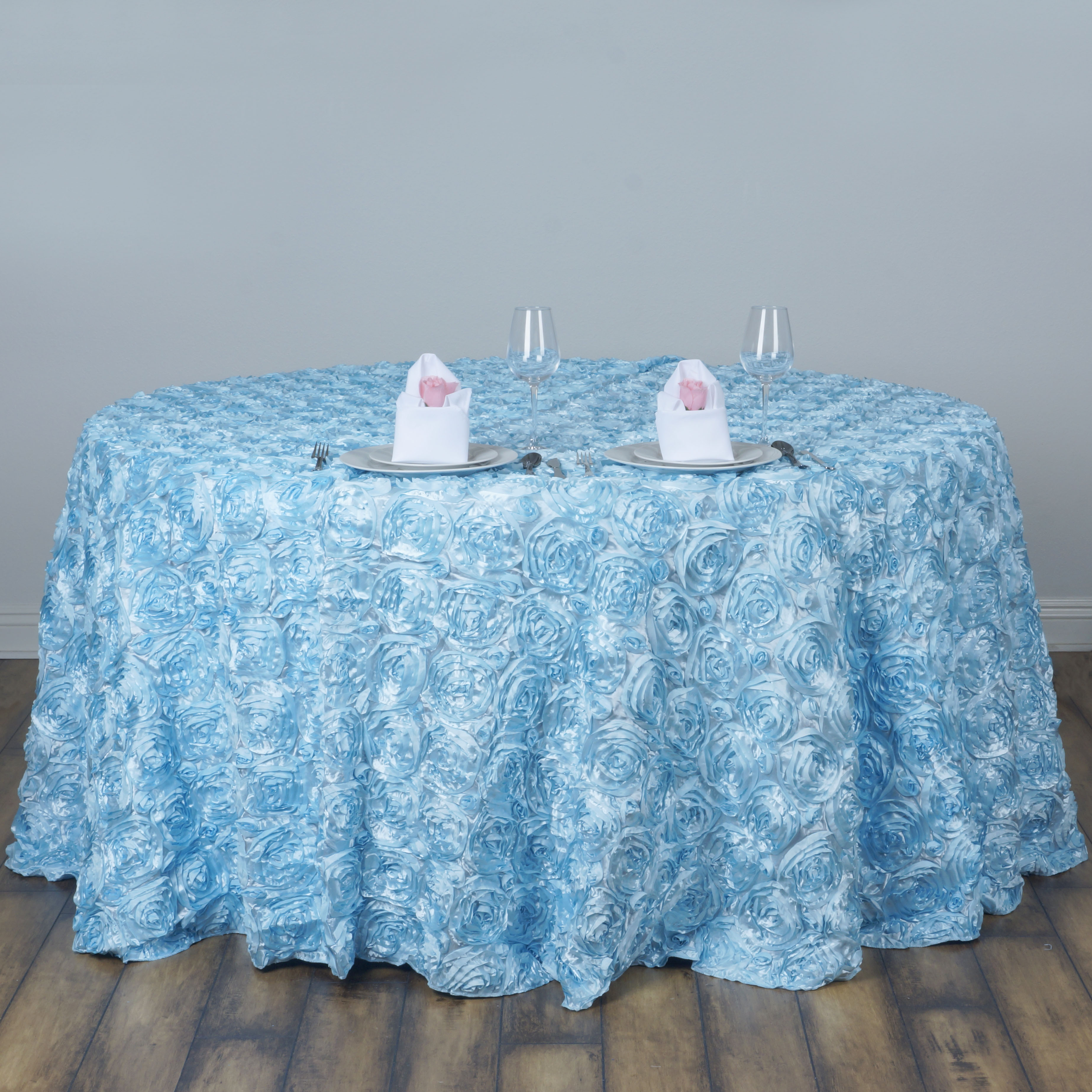 120-Inch ROUND Satin Ribbon Roses Tablecloth Decoration Dinner Wedding Linens - Picture 16 of 118