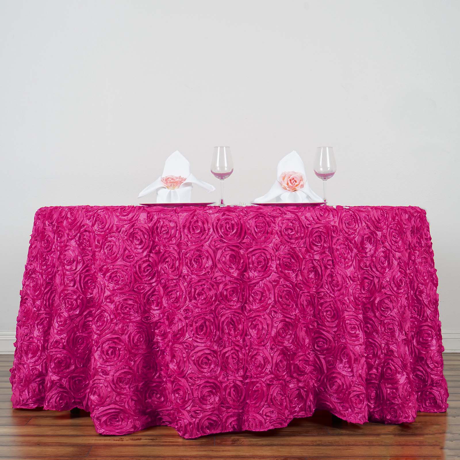 120-Inch ROUND Satin Ribbon Roses Tablecloth Decoration Dinner Wedding Linens - Picture 54 of 118
