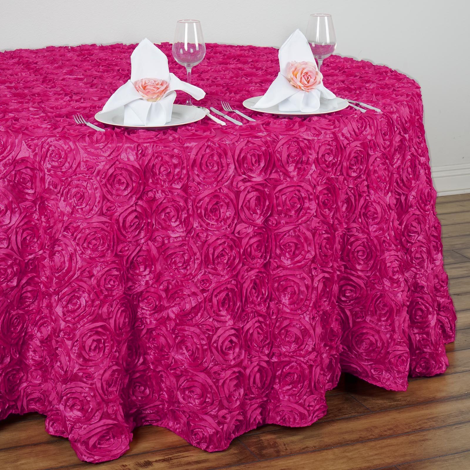 120-Inch ROUND Satin Ribbon Roses Tablecloth Decoration Dinner Wedding Linens - Picture 55 of 118