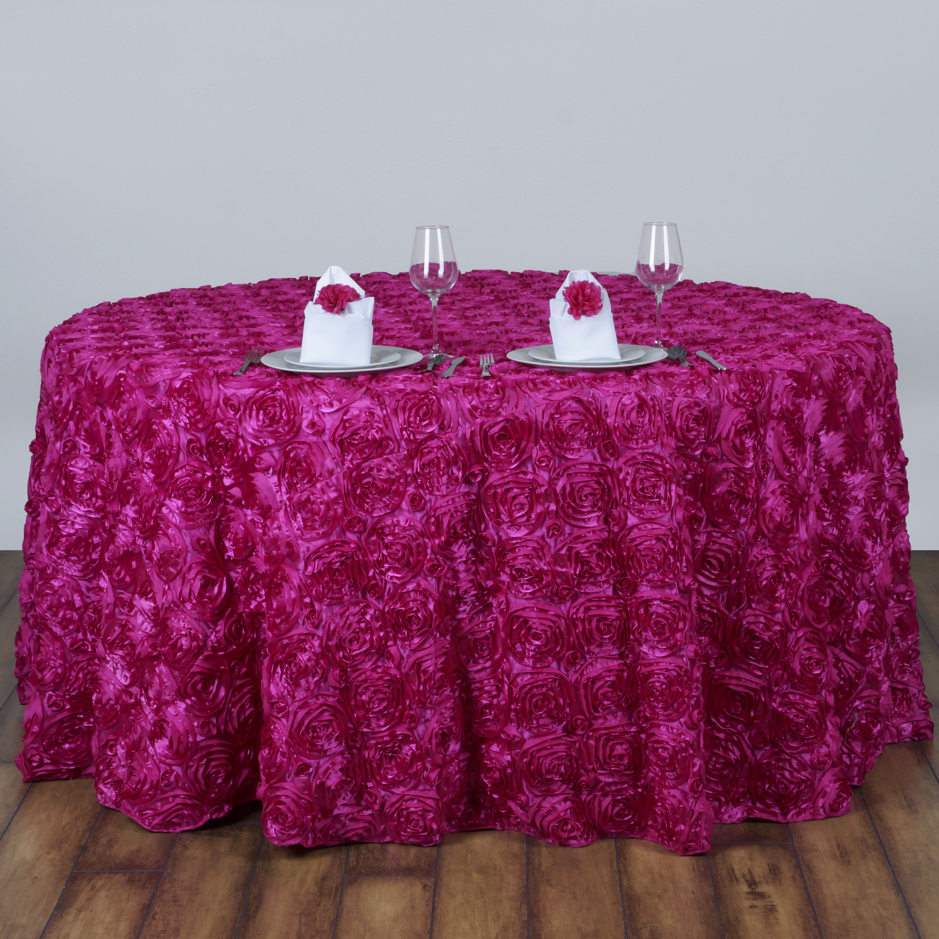120-Inch ROUND Satin Ribbon Roses Tablecloth Decoration Dinner Wedding Linens - Picture 51 of 118