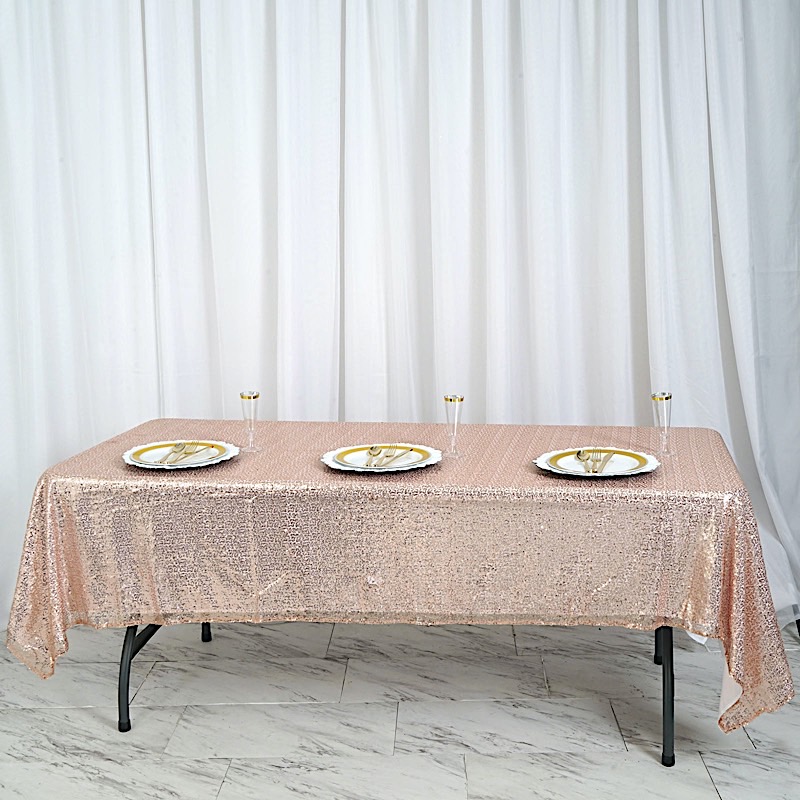 60" x 102" Sequin RECTANGULAR Tablecloth Dinner Wedding Linens Party Decorations - Picture 10 of 54