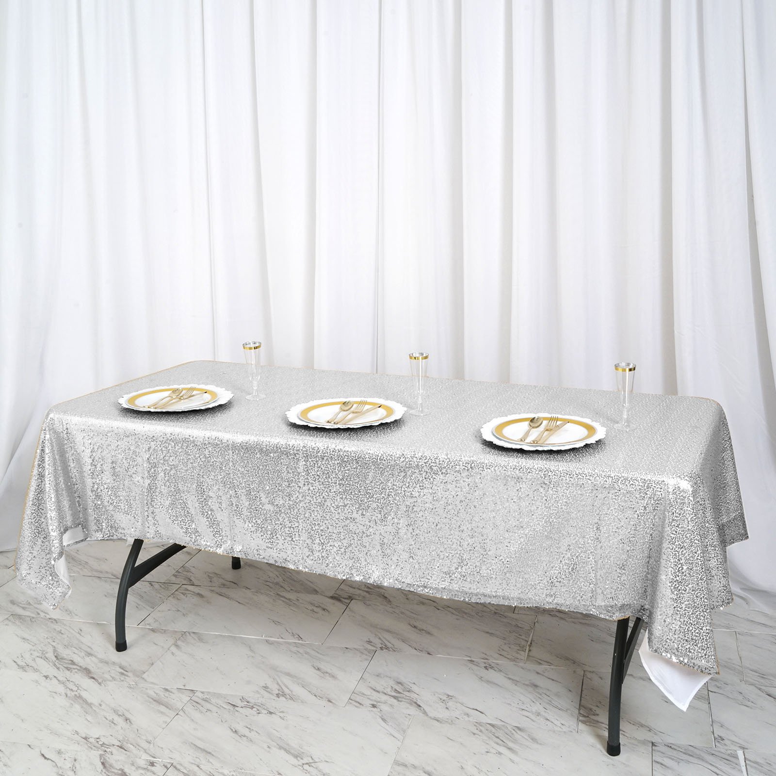 60" x 102" Sequin RECTANGULAR Tablecloth Dinner Wedding Linens Party Decorations - Picture 48 of 54