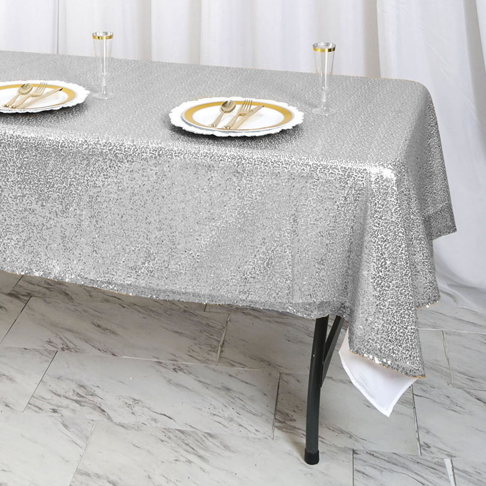 60" x 102" Sequin RECTANGULAR Tablecloth Dinner Wedding Linens Party Decorations - Picture 52 of 54
