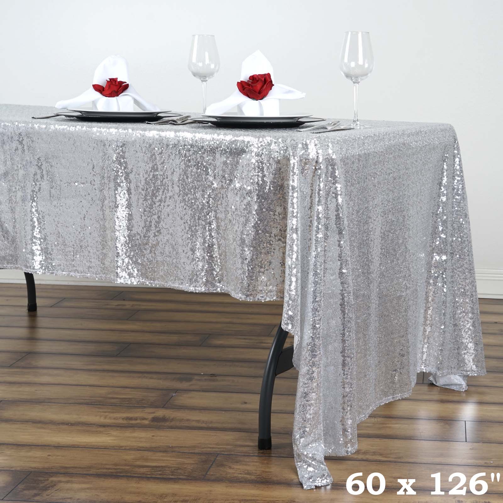 60" x 126" Sequin RECTANGULAR Tablecloth Dinner Wedding Linens Party Decorations - Picture 31 of 34