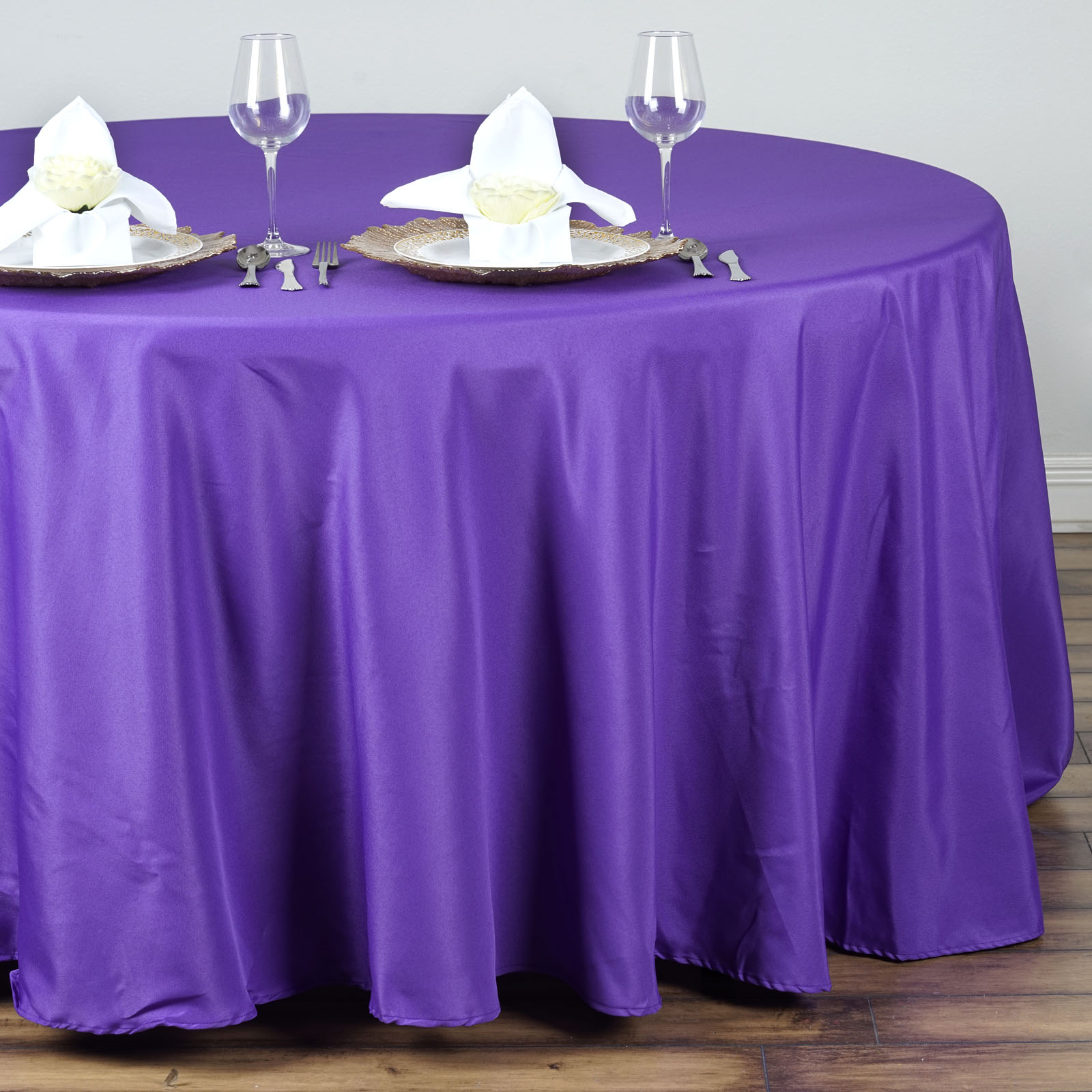 132-Inch Polyester Round Tablecloth Decoration Supplies Dinner Wedding Linens - Picture 162 of 228