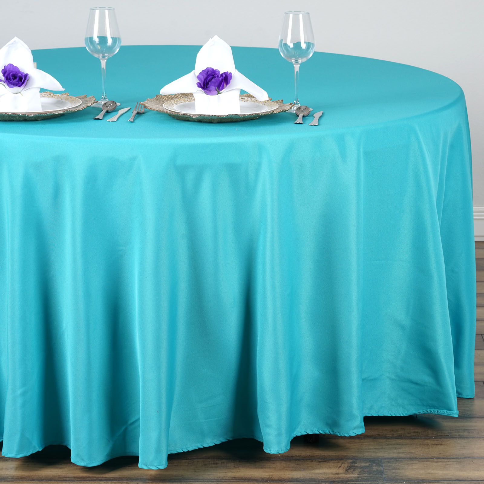 132-Inch Polyester Round Tablecloth Decoration Supplies Dinner Wedding Linens - Picture 213 of 228