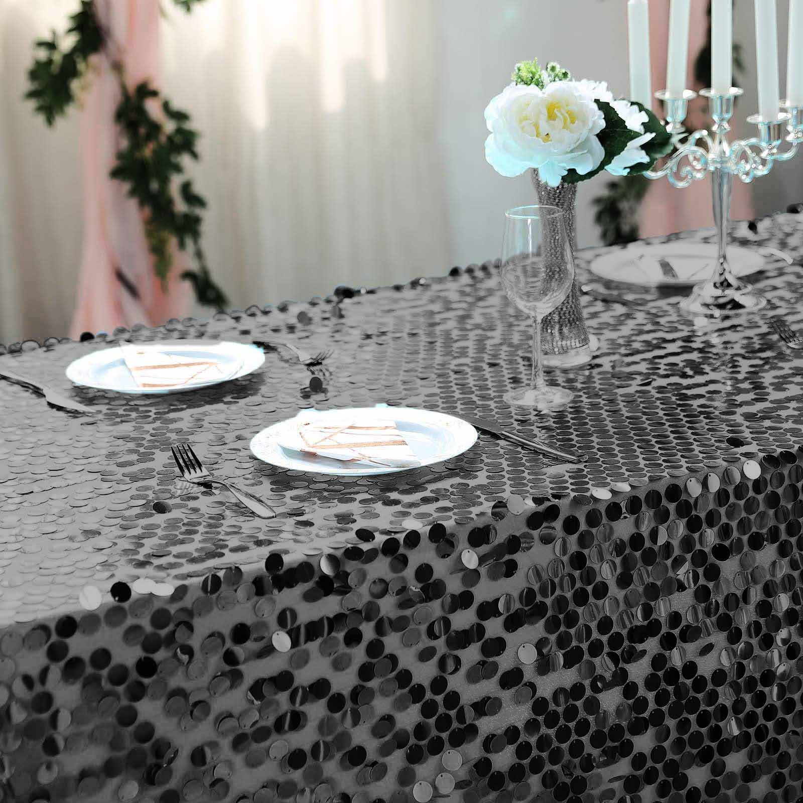 90x156-Inch RECTANGULAR TABLECLOTH Big Payettes Sequines Wedding Party Linens - Picture 14 of 74