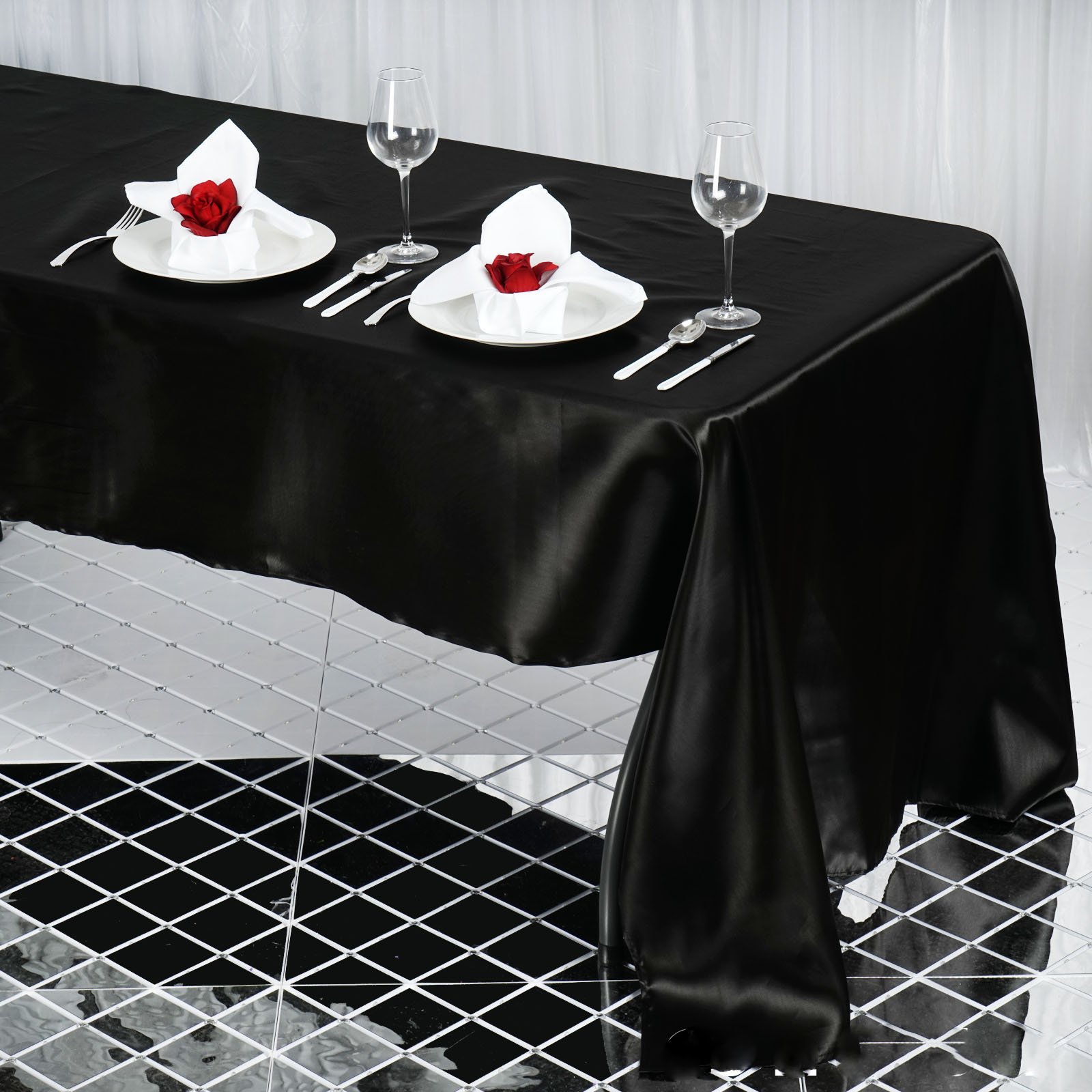 60x126-Inch RECTANGULAR SATIN TABLECLOTH Dinner Wedding Party Linens Decorations - Picture 15 of 154