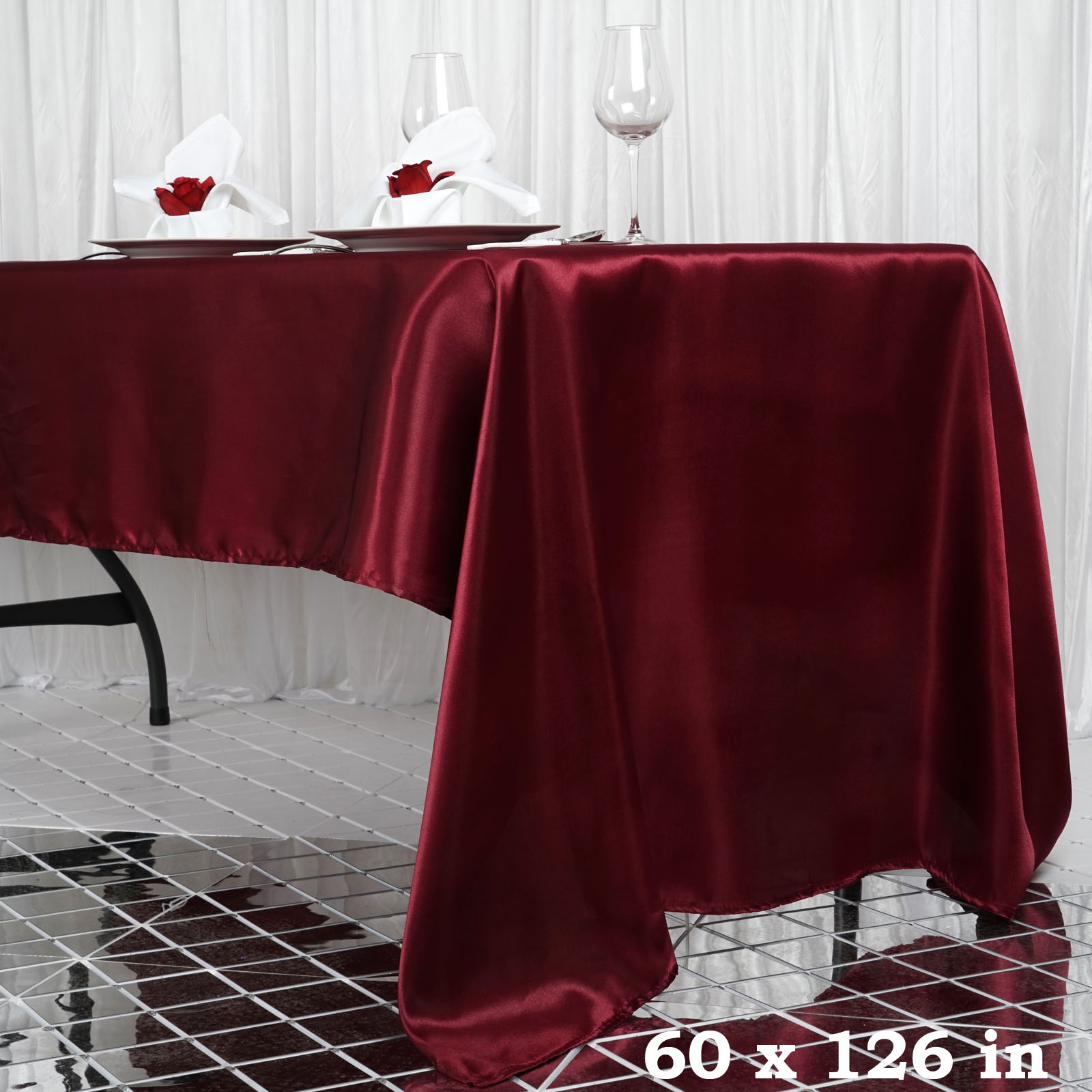60x126-Inch RECTANGULAR SATIN TABLECLOTH Dinner Wedding Party Linens Decorations - Picture 17 of 154