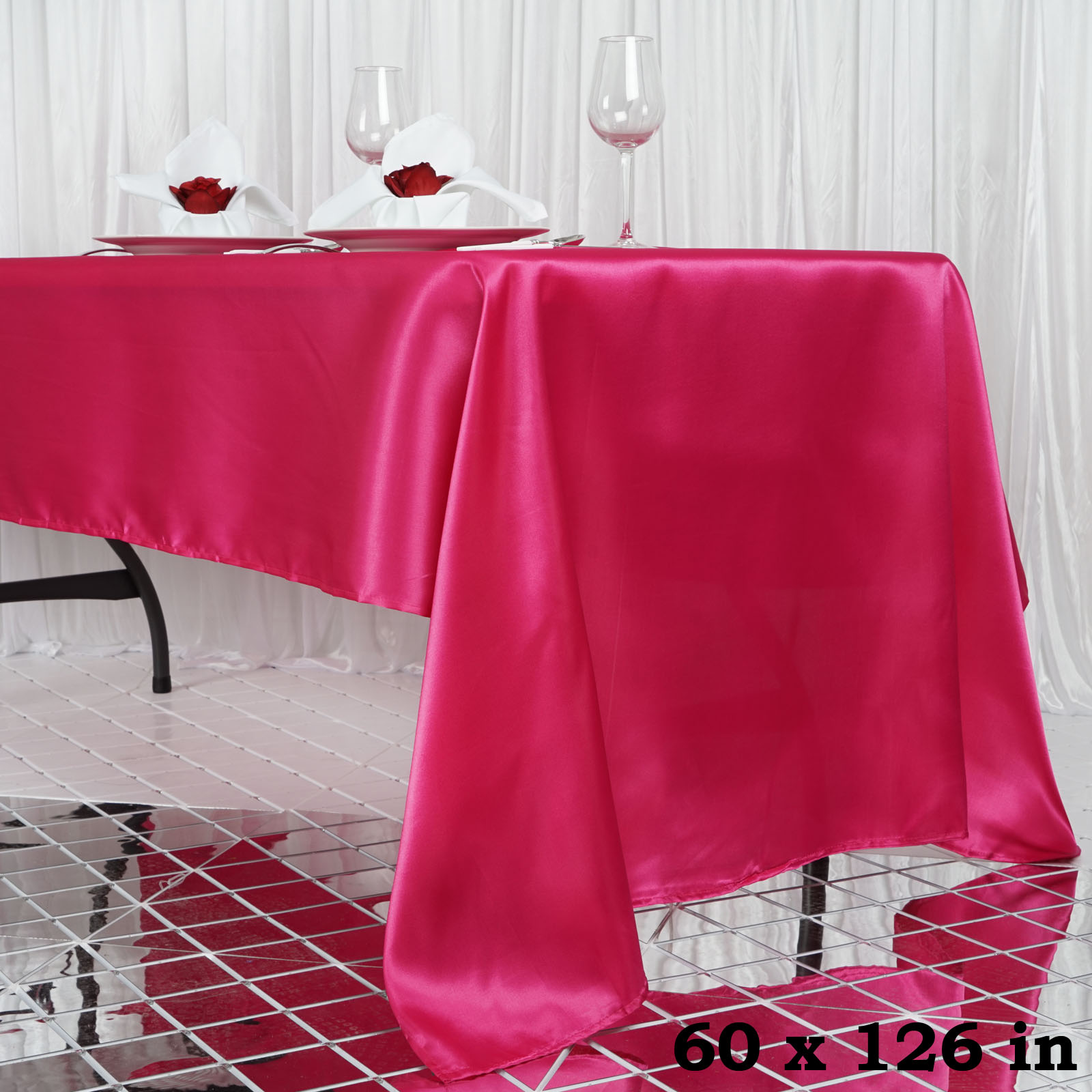 60x126-Inch RECTANGULAR SATIN TABLECLOTH Dinner Wedding Party Linens Decorations - Picture 55 of 154