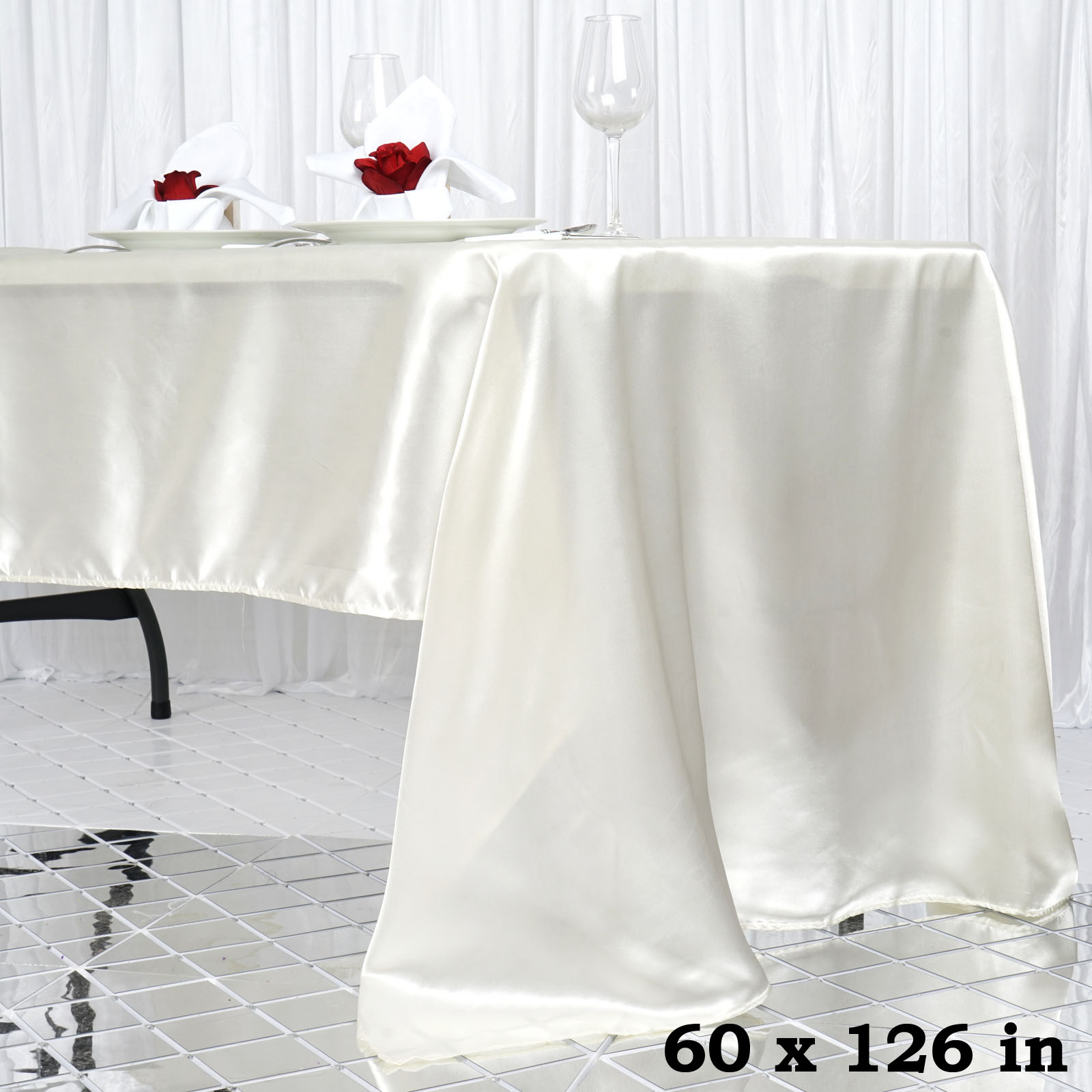 60x126-Inch RECTANGULAR SATIN TABLECLOTH Dinner Wedding Party Linens Decorations - Picture 67 of 154