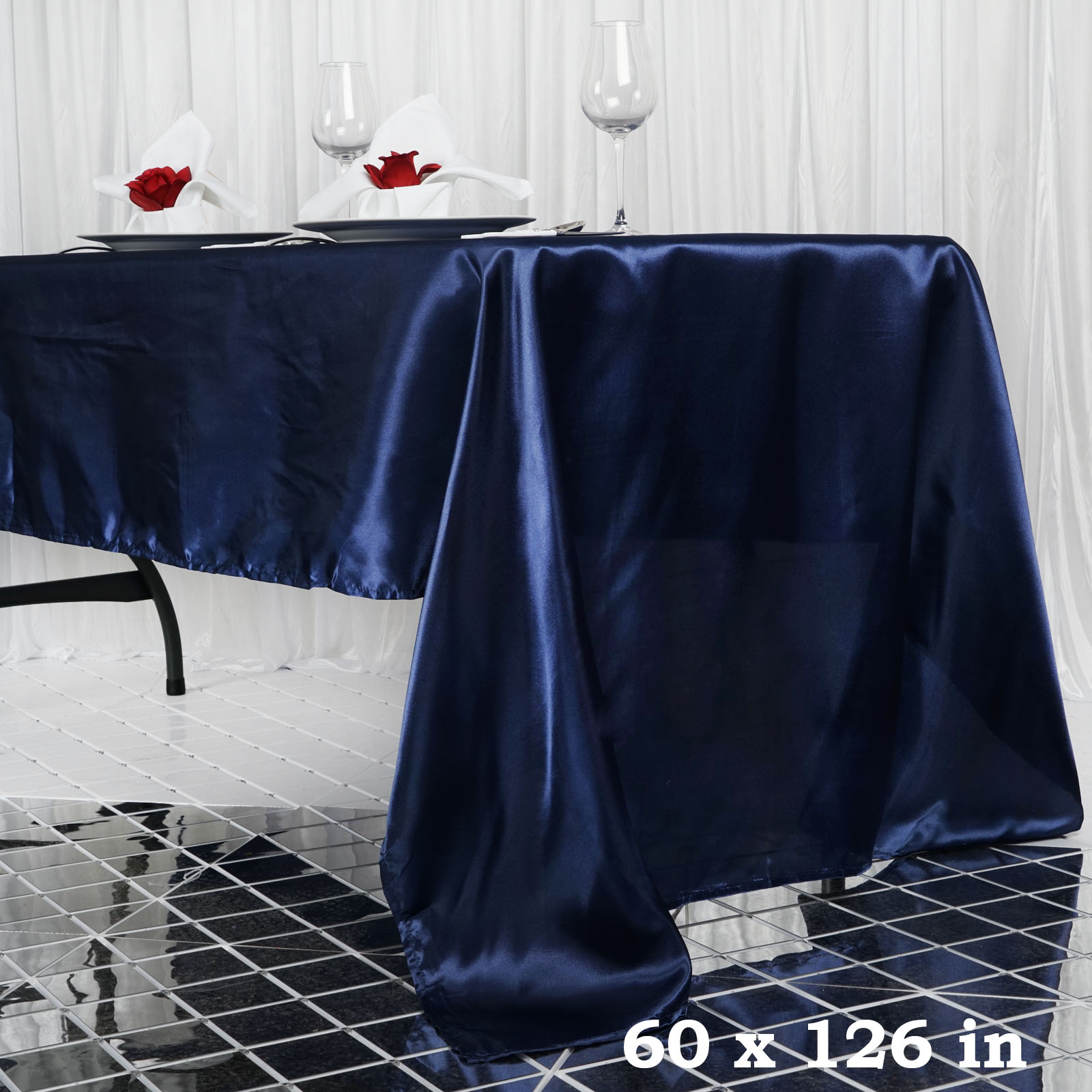 60x126-Inch RECTANGULAR SATIN TABLECLOTH Dinner Wedding Party Linens Decorations - Picture 73 of 154