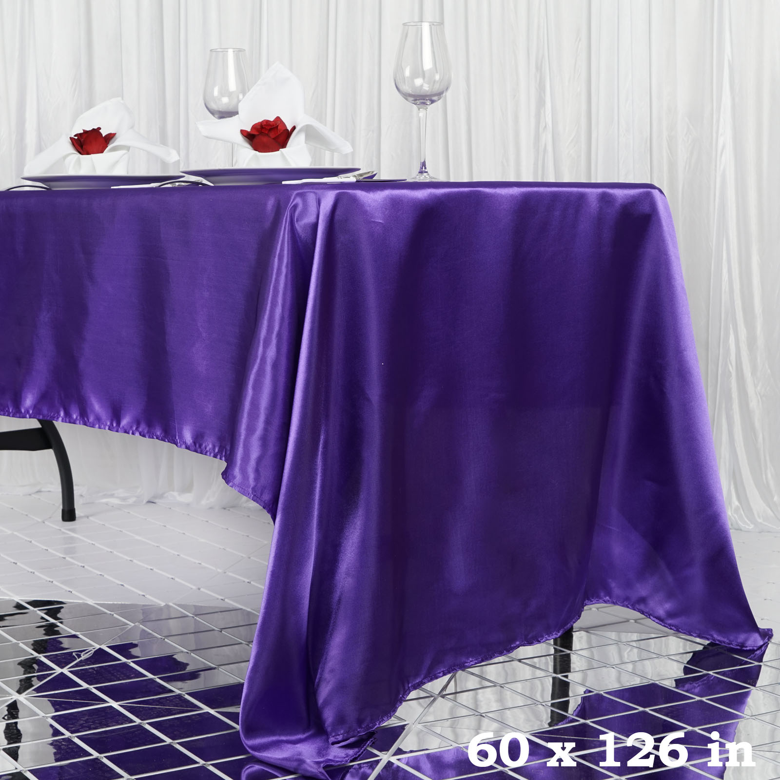 60x126-Inch RECTANGULAR SATIN TABLECLOTH Dinner Wedding Party Linens Decorations - Picture 95 of 154