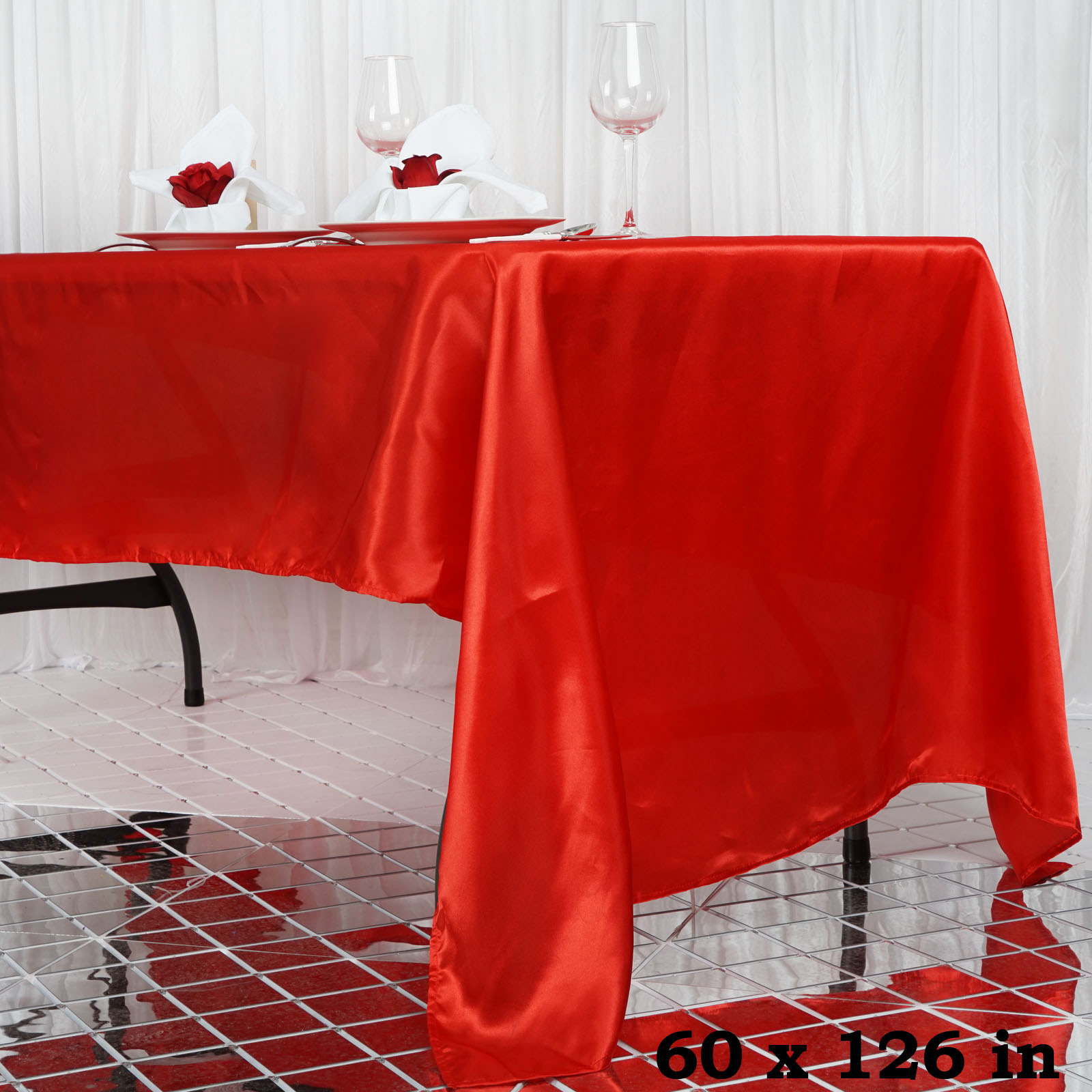 60x126-Inch RECTANGULAR SATIN TABLECLOTH Dinner Wedding Party Linens Decorations - Picture 101 of 154