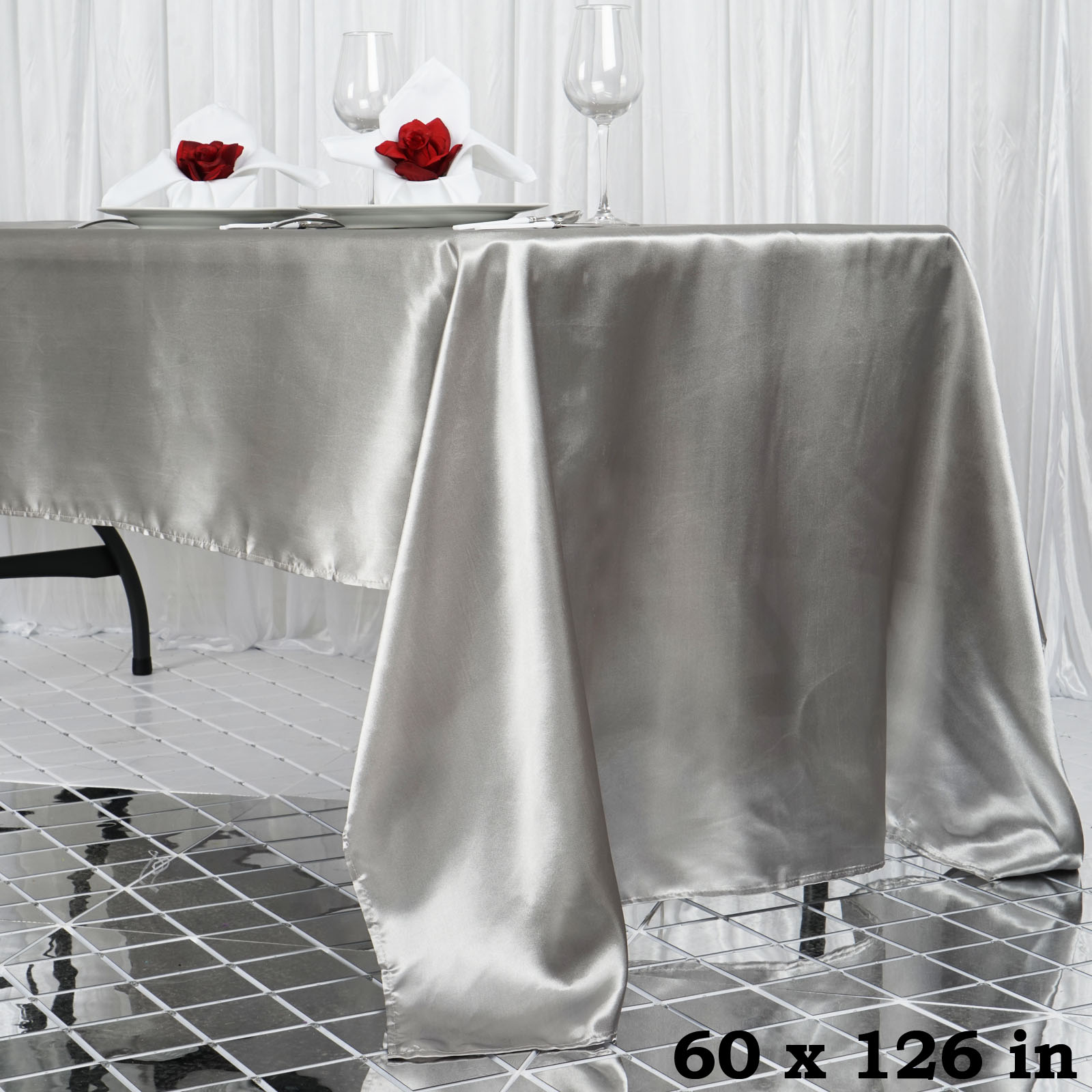 60x126-Inch RECTANGULAR SATIN TABLECLOTH Dinner Wedding Party Linens Decorations - Picture 121 of 154