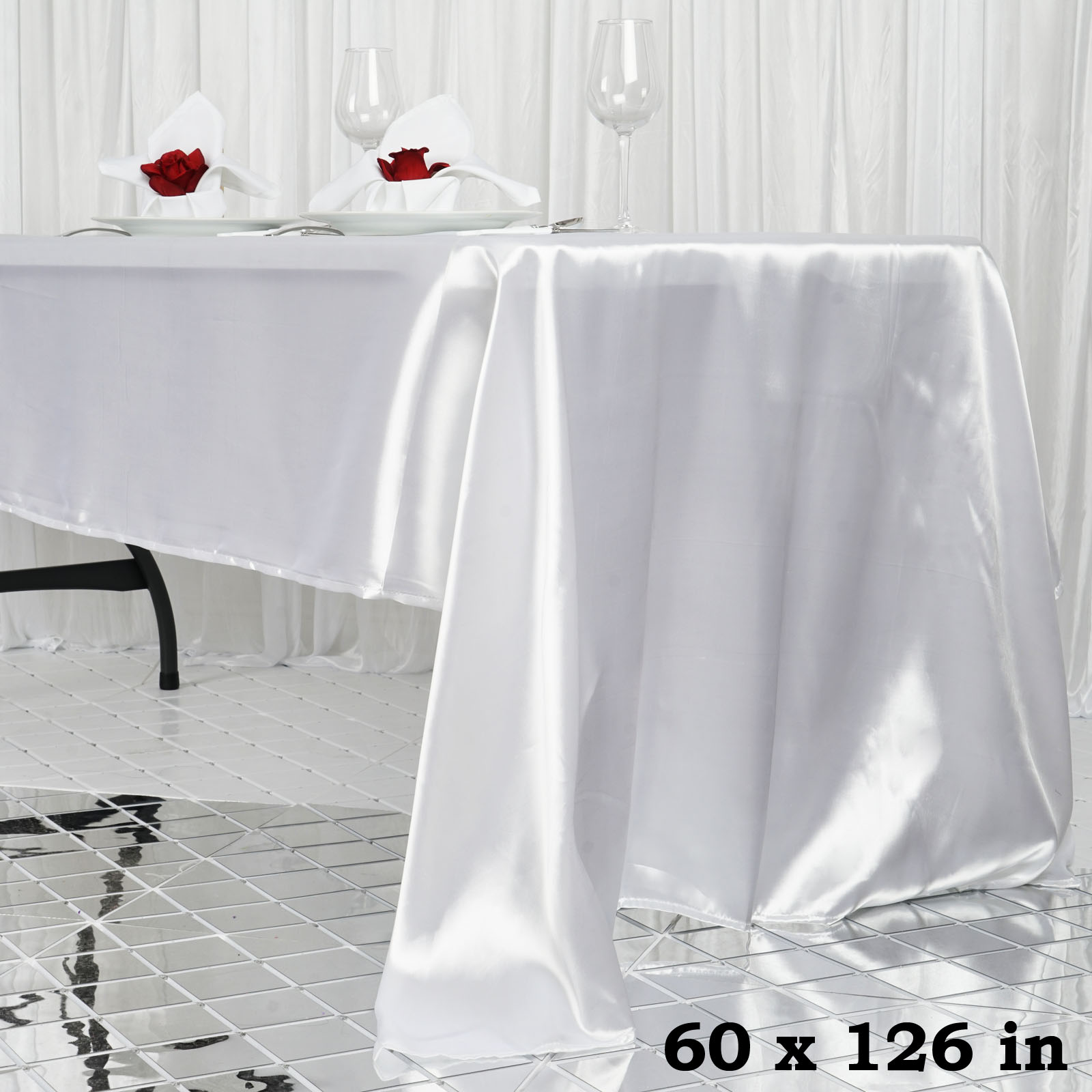 60x126-Inch RECTANGULAR SATIN TABLECLOTH Dinner Wedding Party Linens Decorations - Picture 149 of 154
