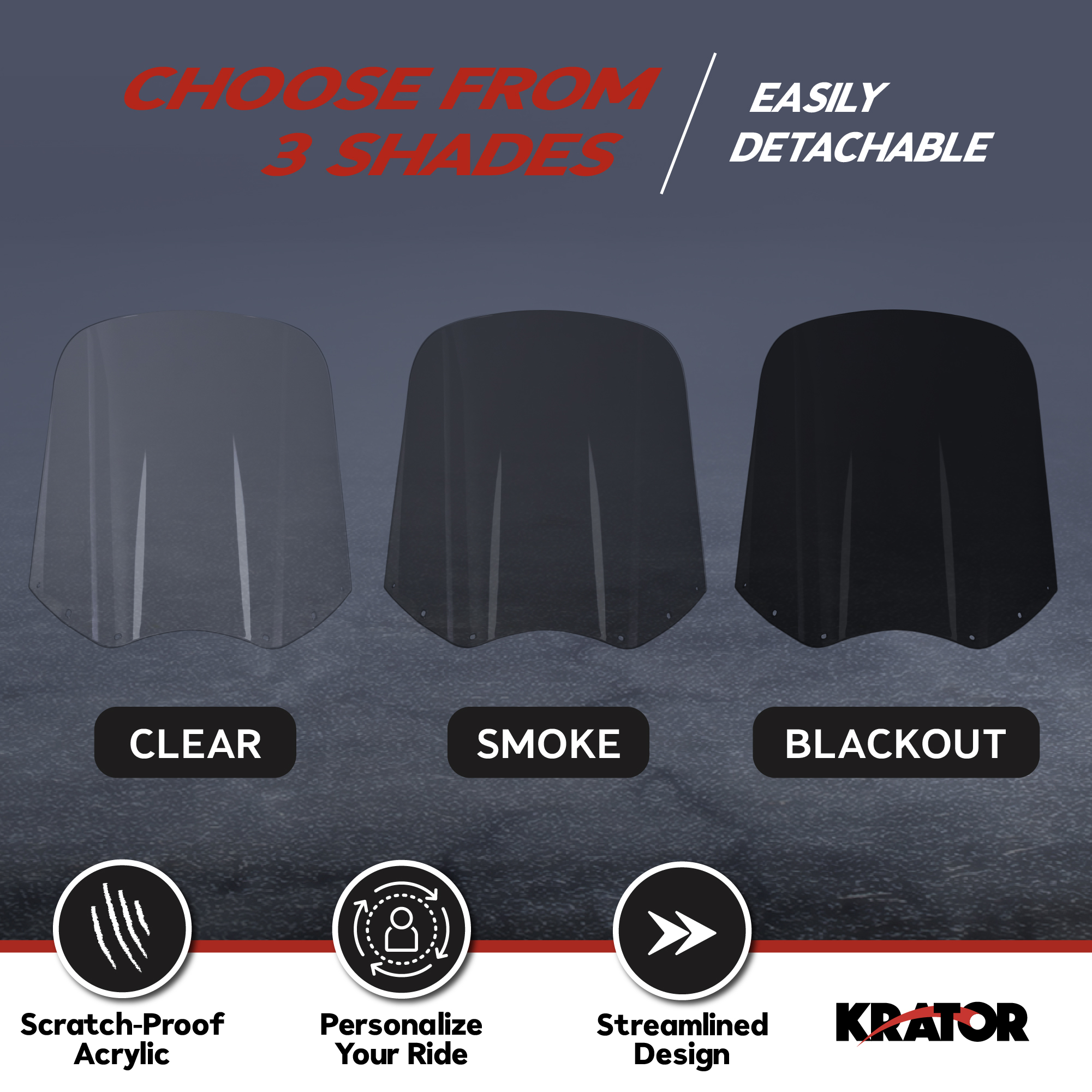 Blackout Replacement Windshield For Krator Motorcycle