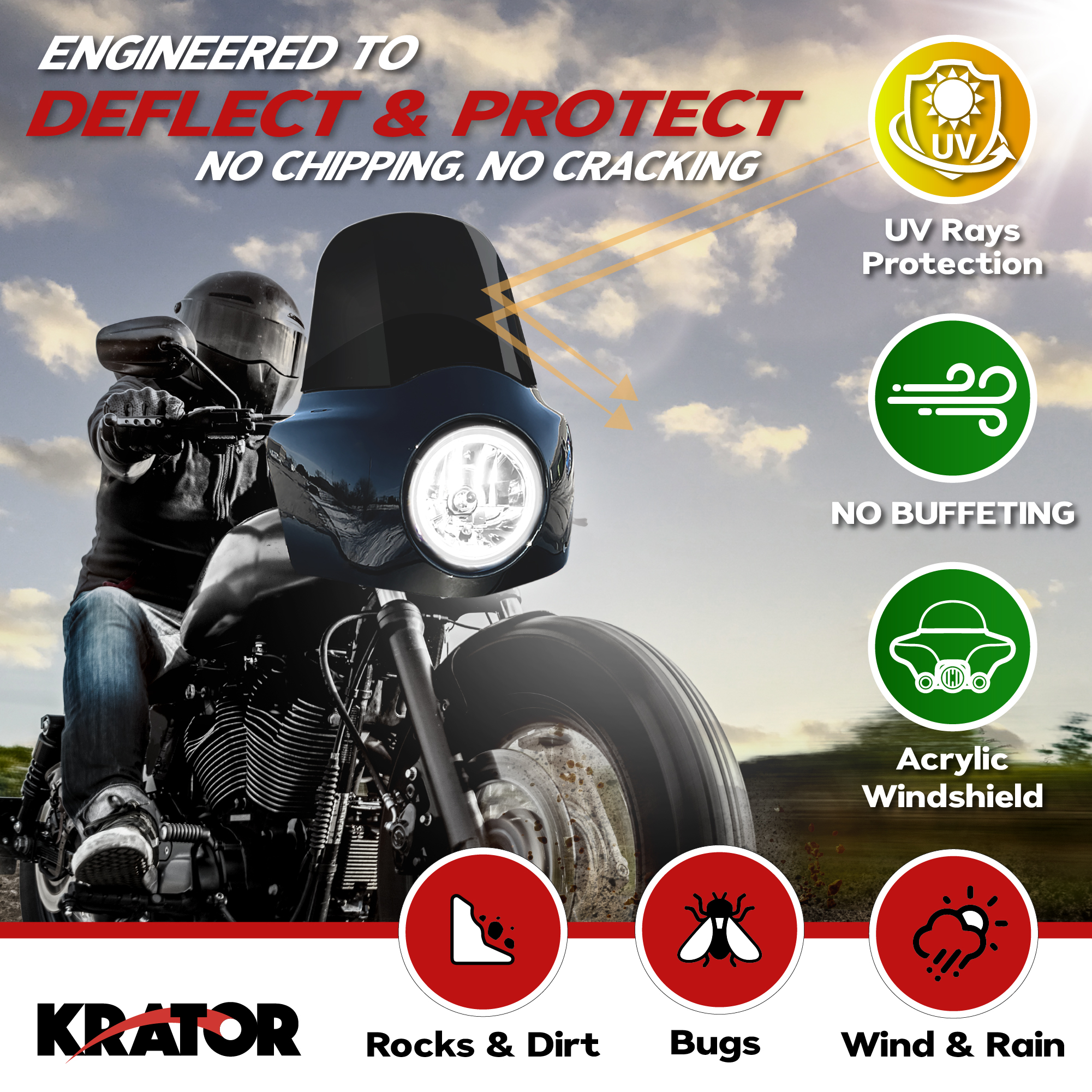 Blackout Replacement Windshield For Krator Motorcycle
