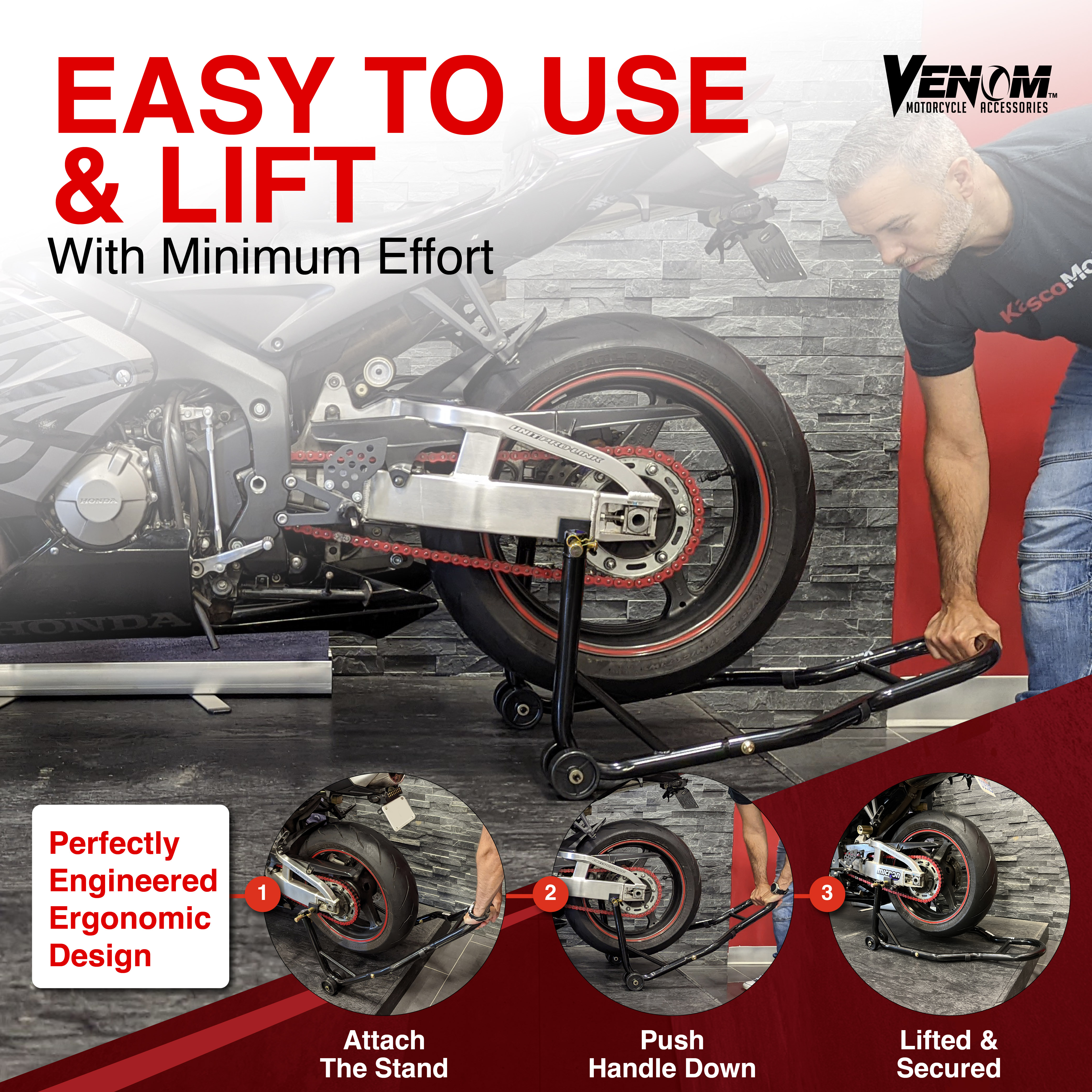 Motorcycle Rear Swingarm Paddle Wheel Lift Stand For