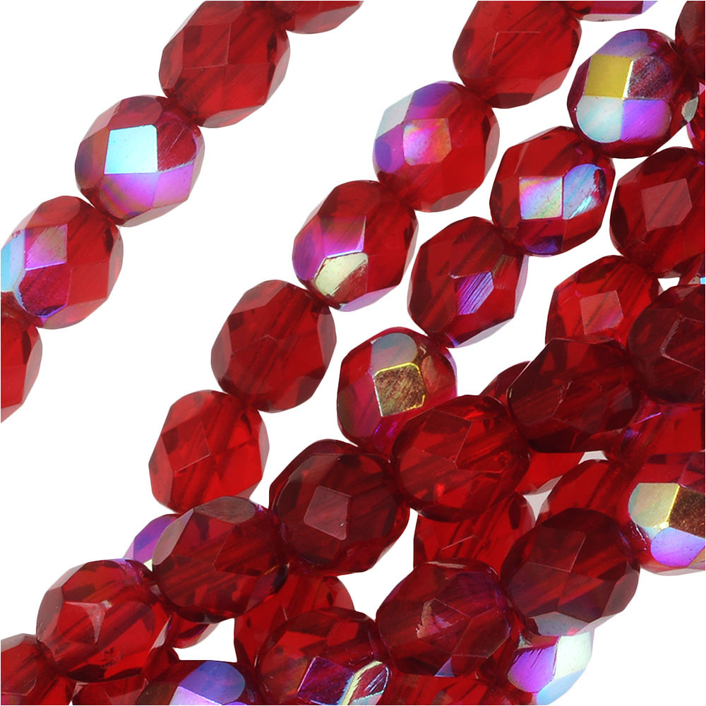 Czech Fire Polished Round Faceted Glass Beads P490 6mm 60pcs Red Hyacinth