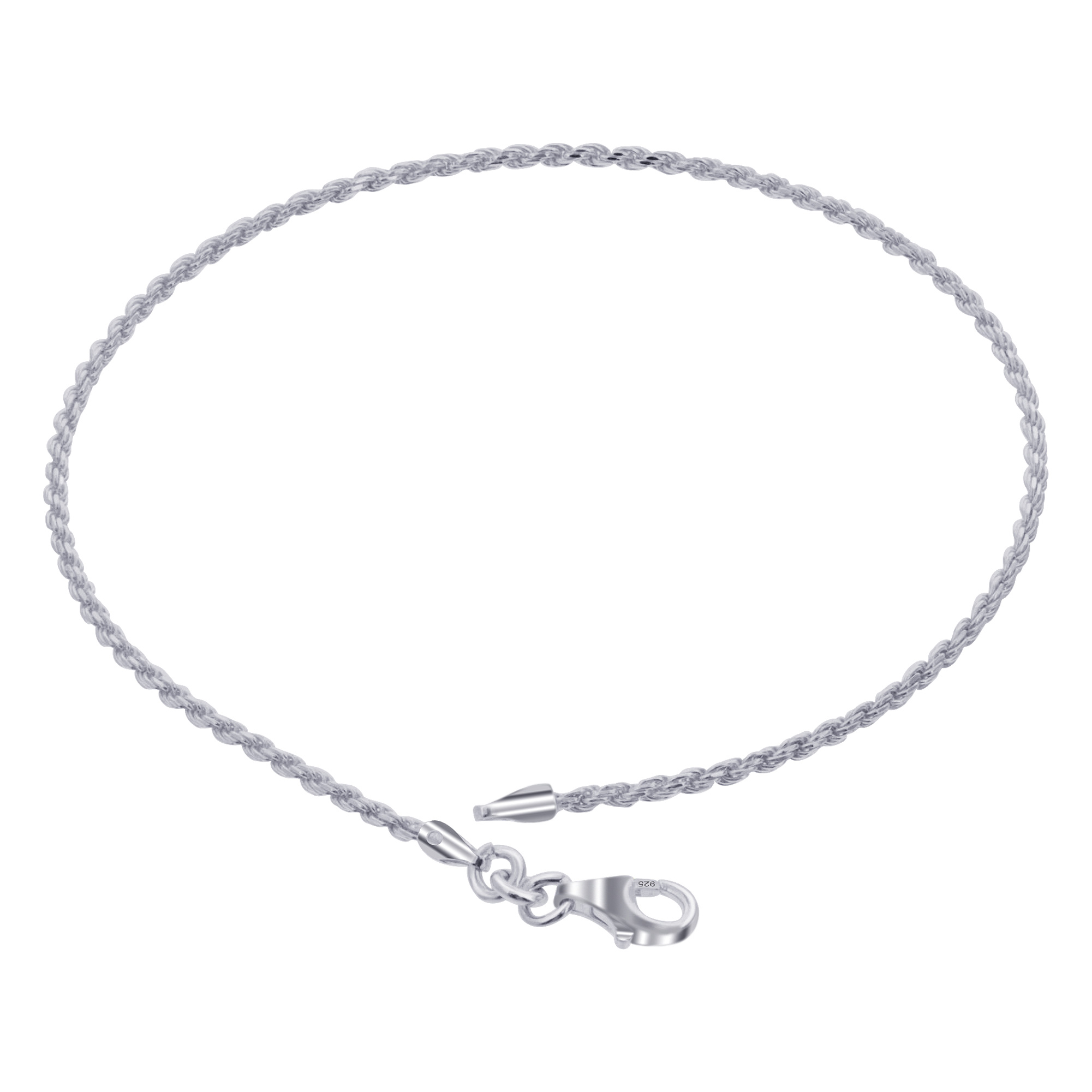 925 Sterling Silver Rope Chain Anklet Ankle Bracelet with Lobster Clasp #bda014