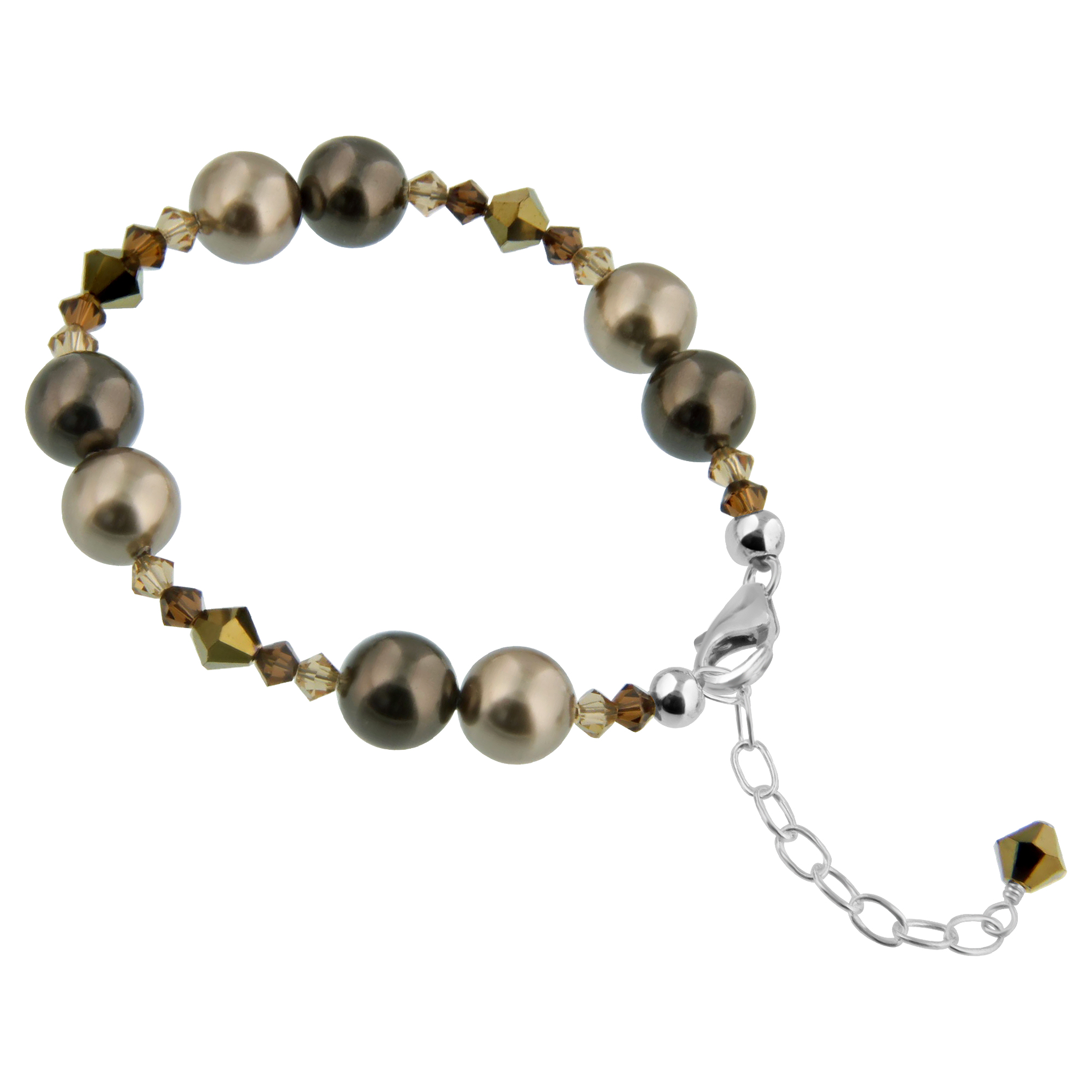 Austrian Crystals Simulated Pearl 925 Sterling Silver 7 to 8" Bracelet - Picture 3 of 4