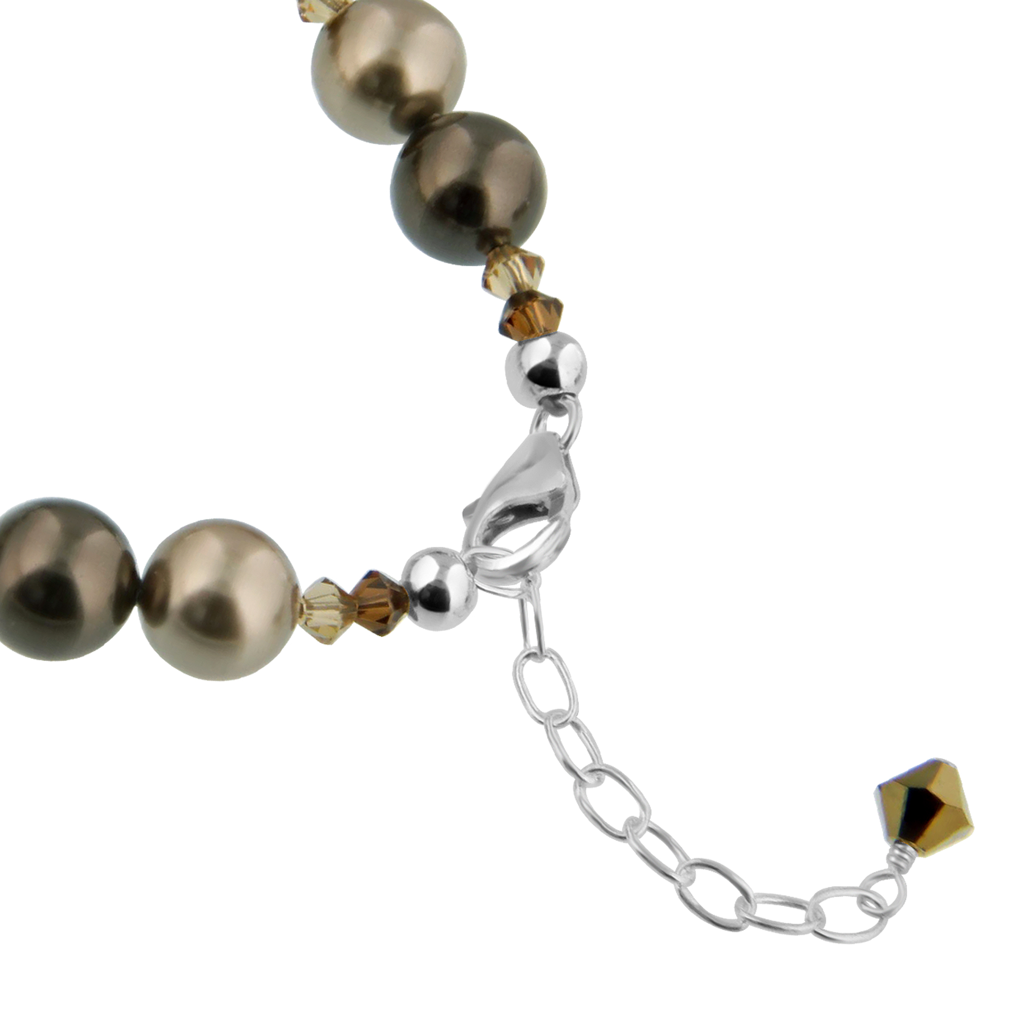 Austrian Crystals Simulated Pearl 925 Sterling Silver 7 to 8" Bracelet - Picture 4 of 4