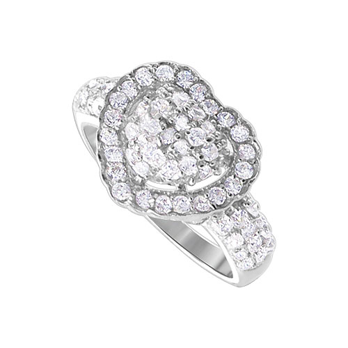 Womens 925 Sterling Silver Cubic Zirconia Pave Setting Heart Shape 12mm Ring 5