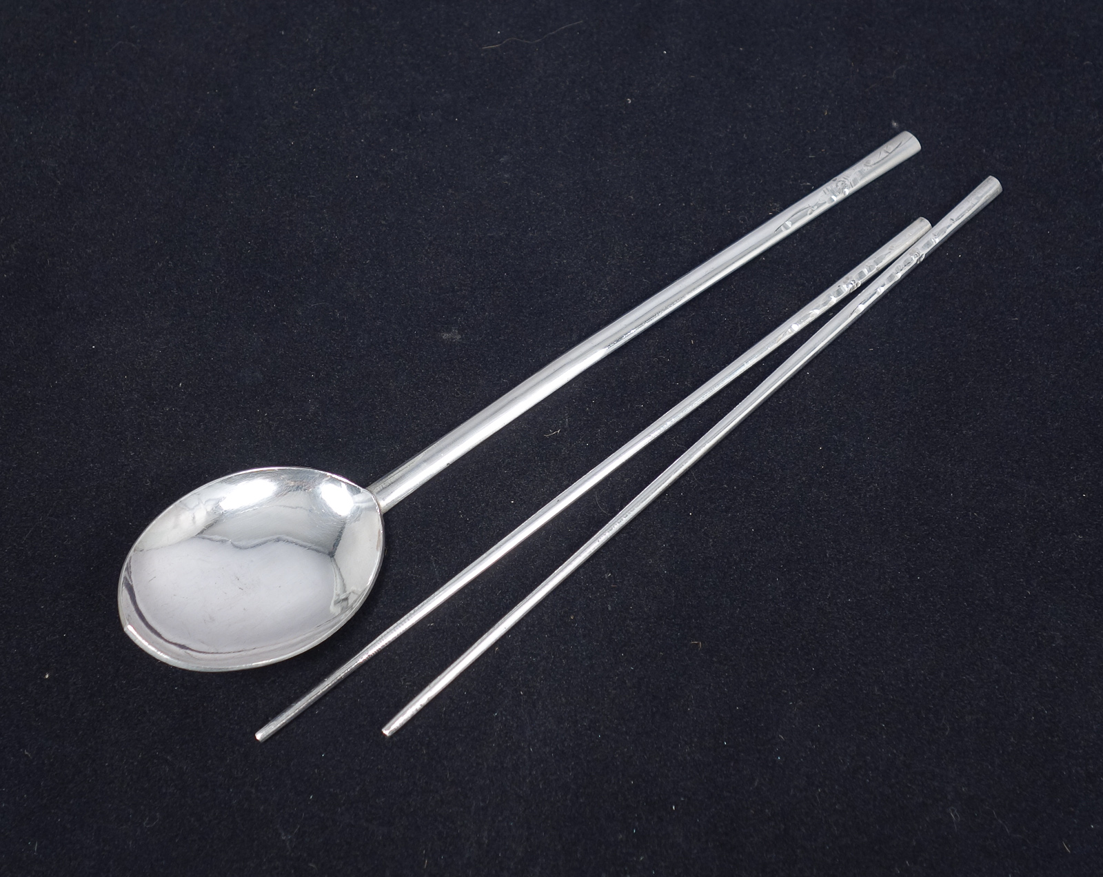 Vintage 1940s/50s Japanese Sterling Silver Long Spoon & Chopsticks Set