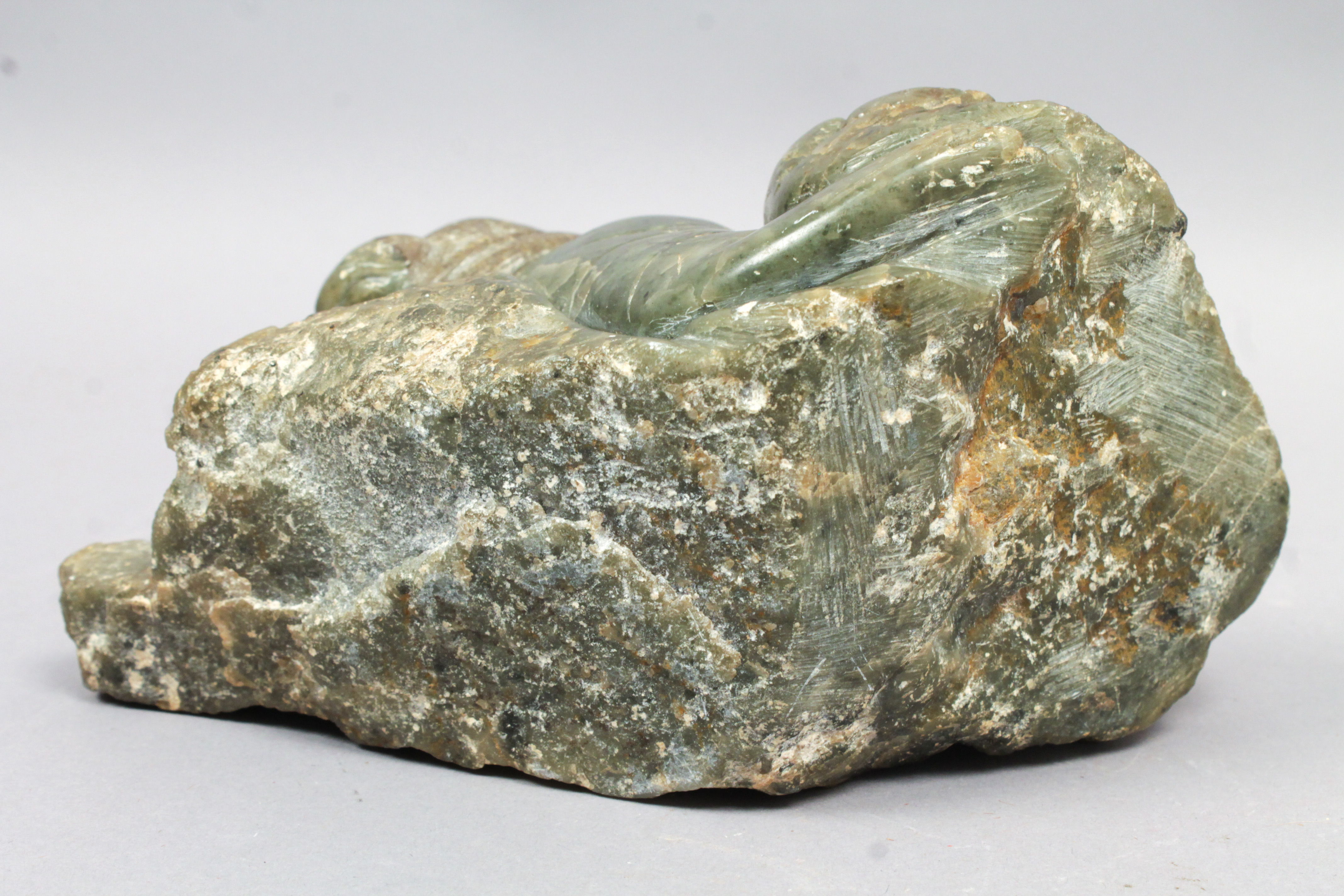 Beautiful Carved Inuit Hard Stone Jade Sculpture of Elephant Seal