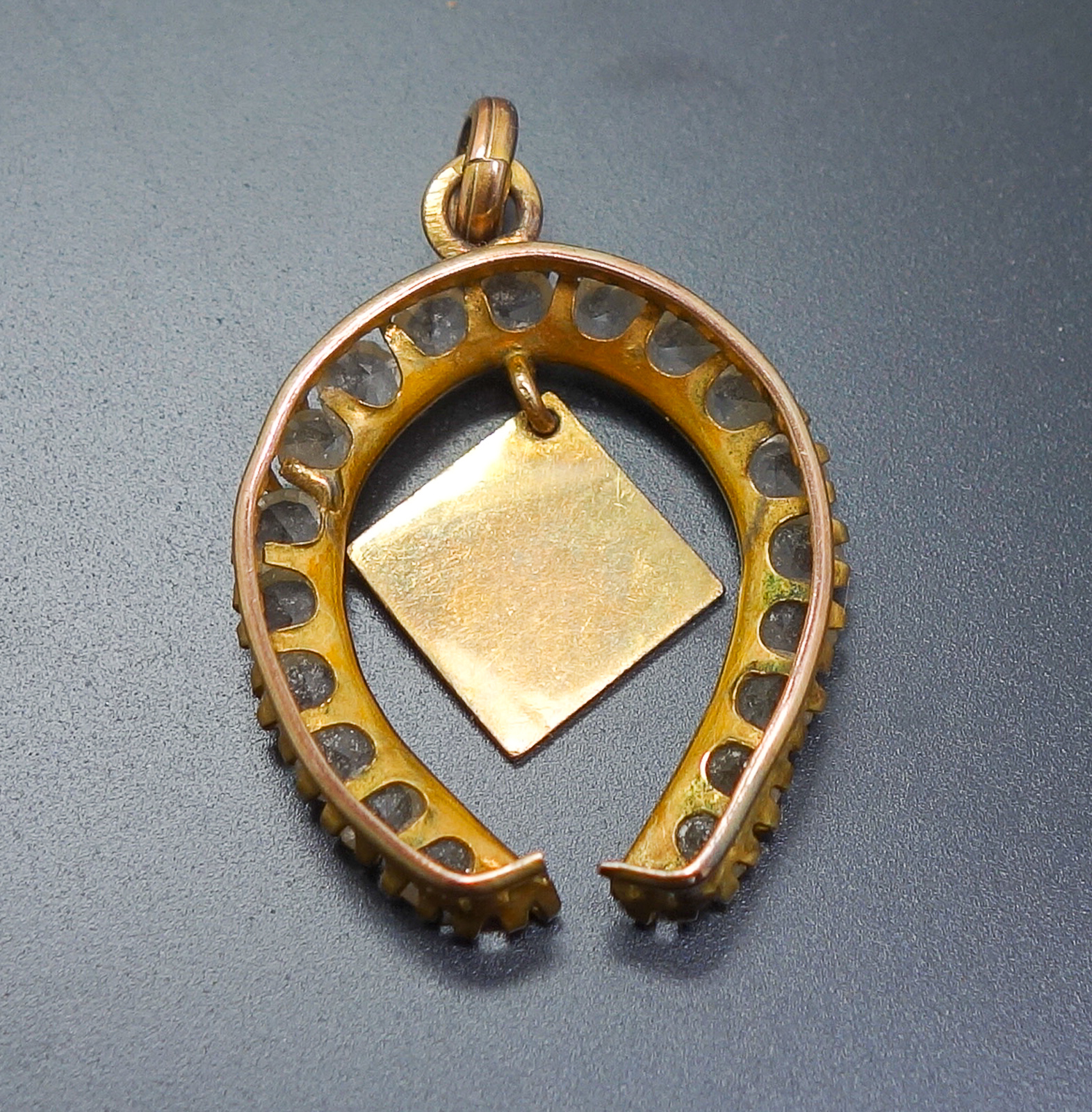 Vintage Italian Jeweled Lucky 13 Horseshoe Enamel 8K Gold Necklace