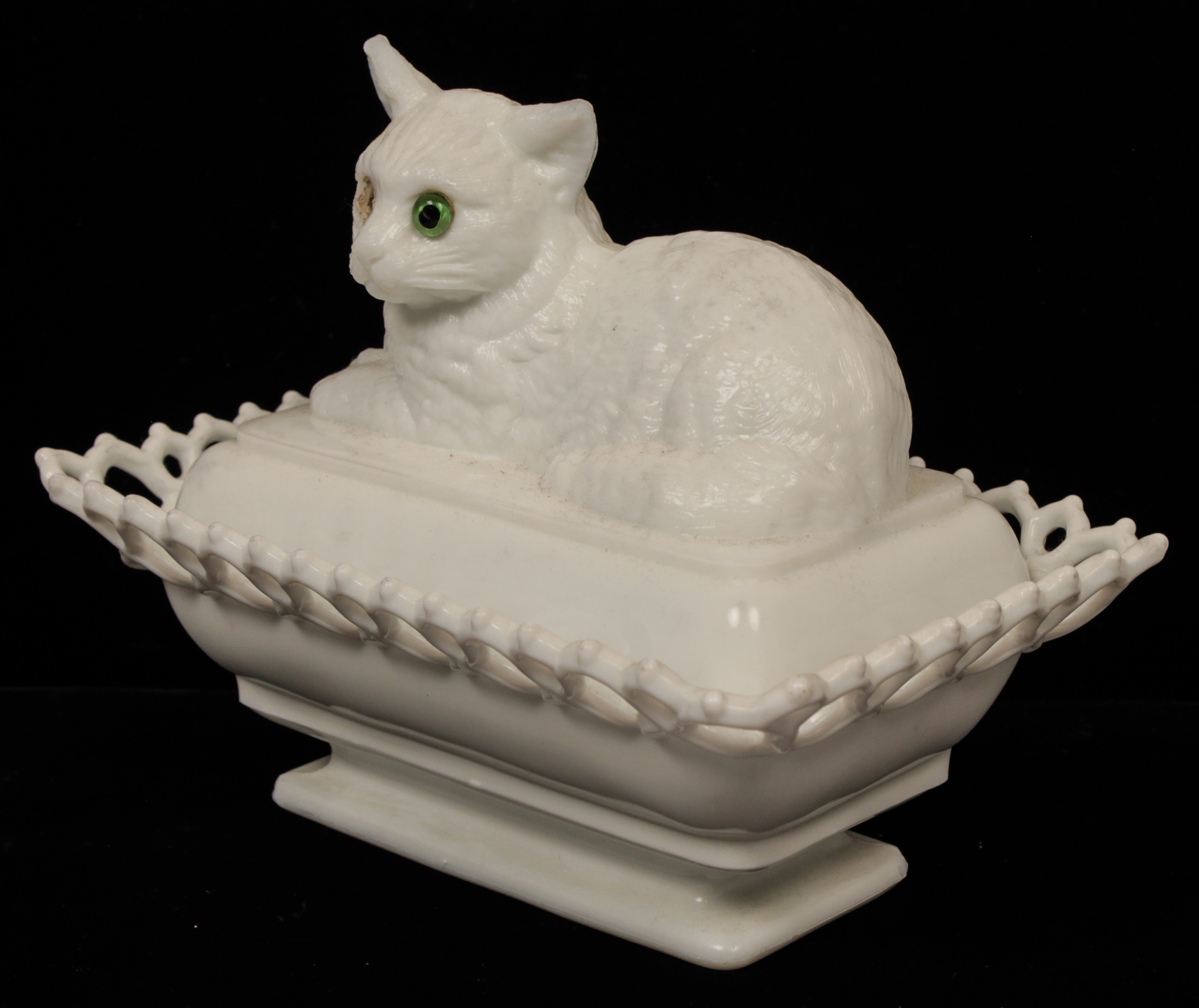 Charming Antique 19c Atterbury Figural Cat Covered Milk Glass Dish eBay