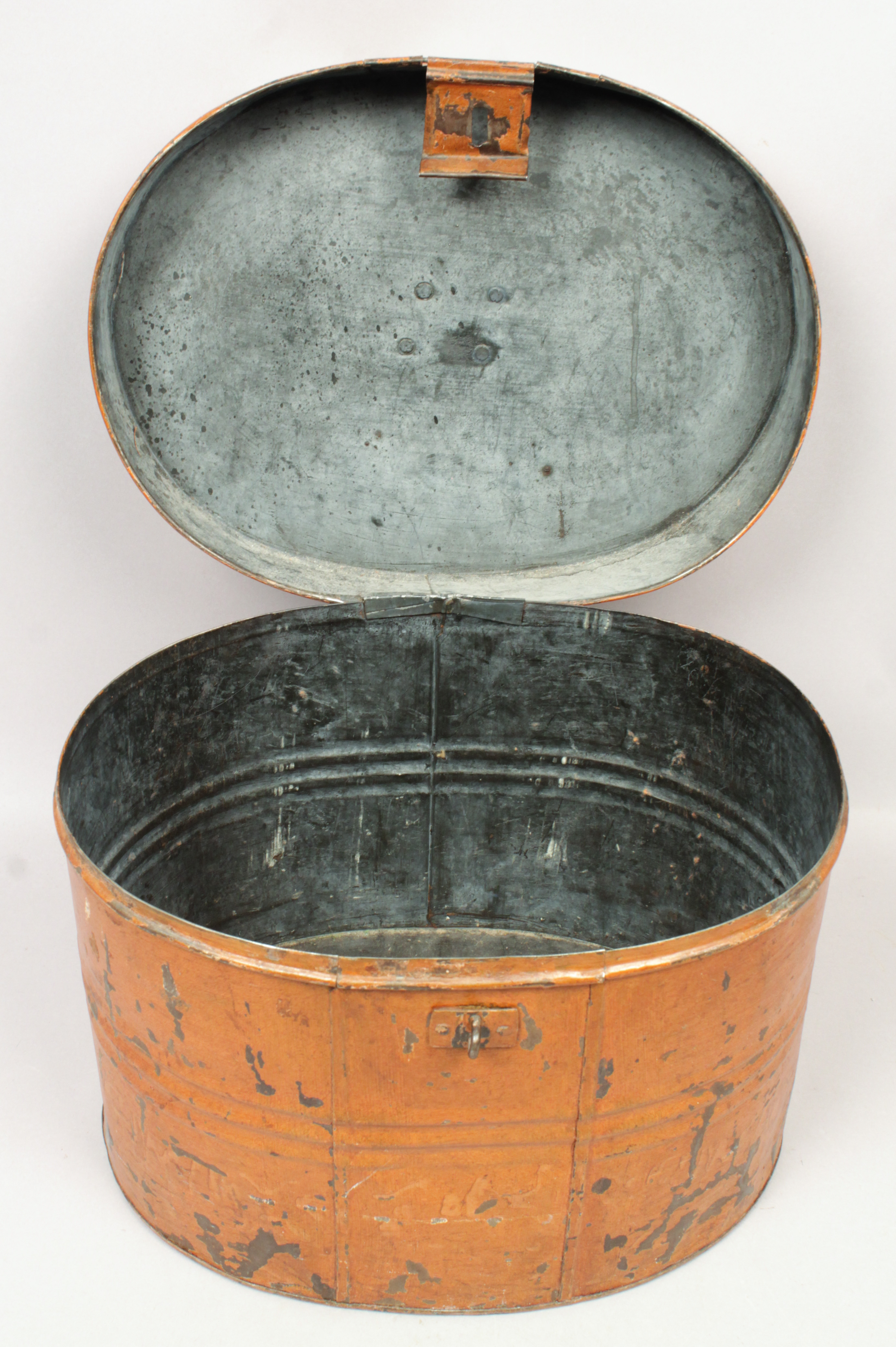 Antique 19c Orange Painted Large Tin Hat Box w Original Surface AAFA eBay