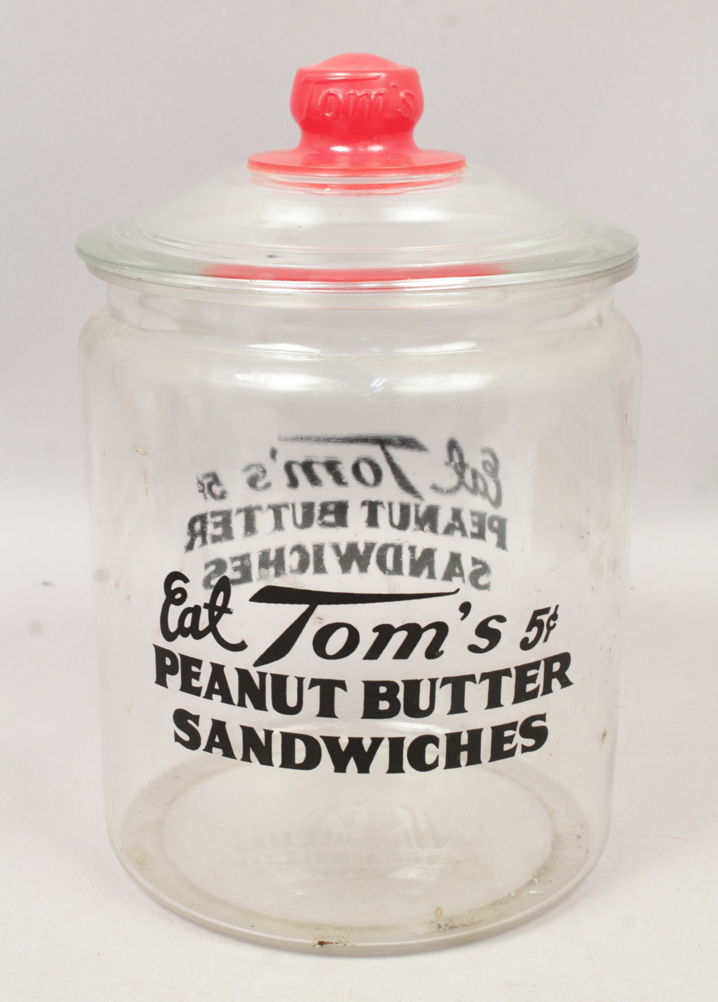 Vintage Tom's 5c Peanut Butter Sandwich General Store Counter Glass