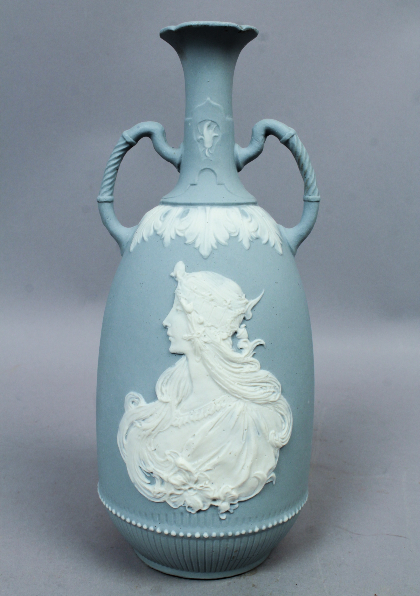 Fine Antique c1900 German Art Nouveau Bisque Porcelain Amphora Maiden